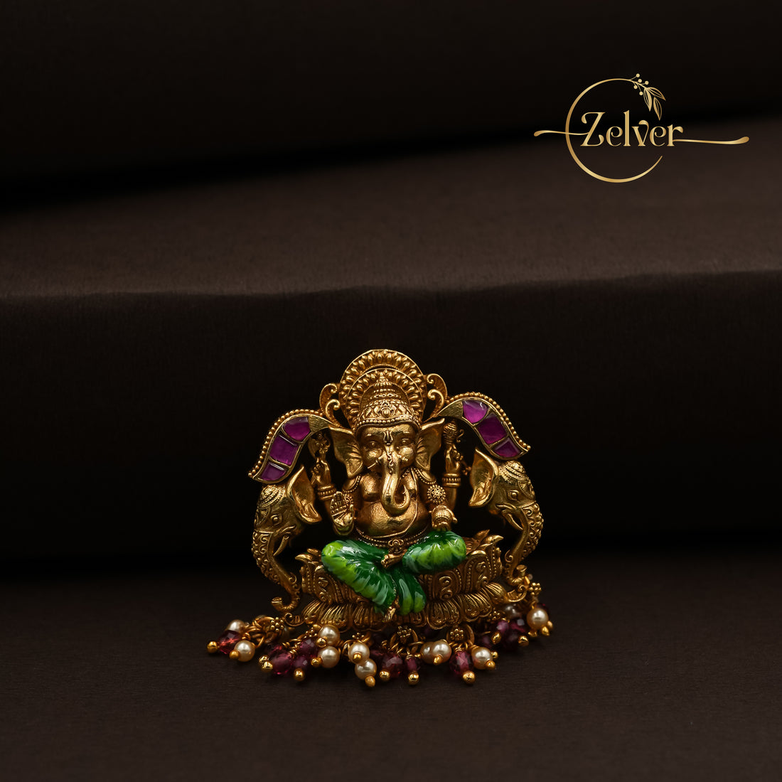 The Royal Gajanan: Lord Ganesha with Elephants Pendant | Gold Plated Silver