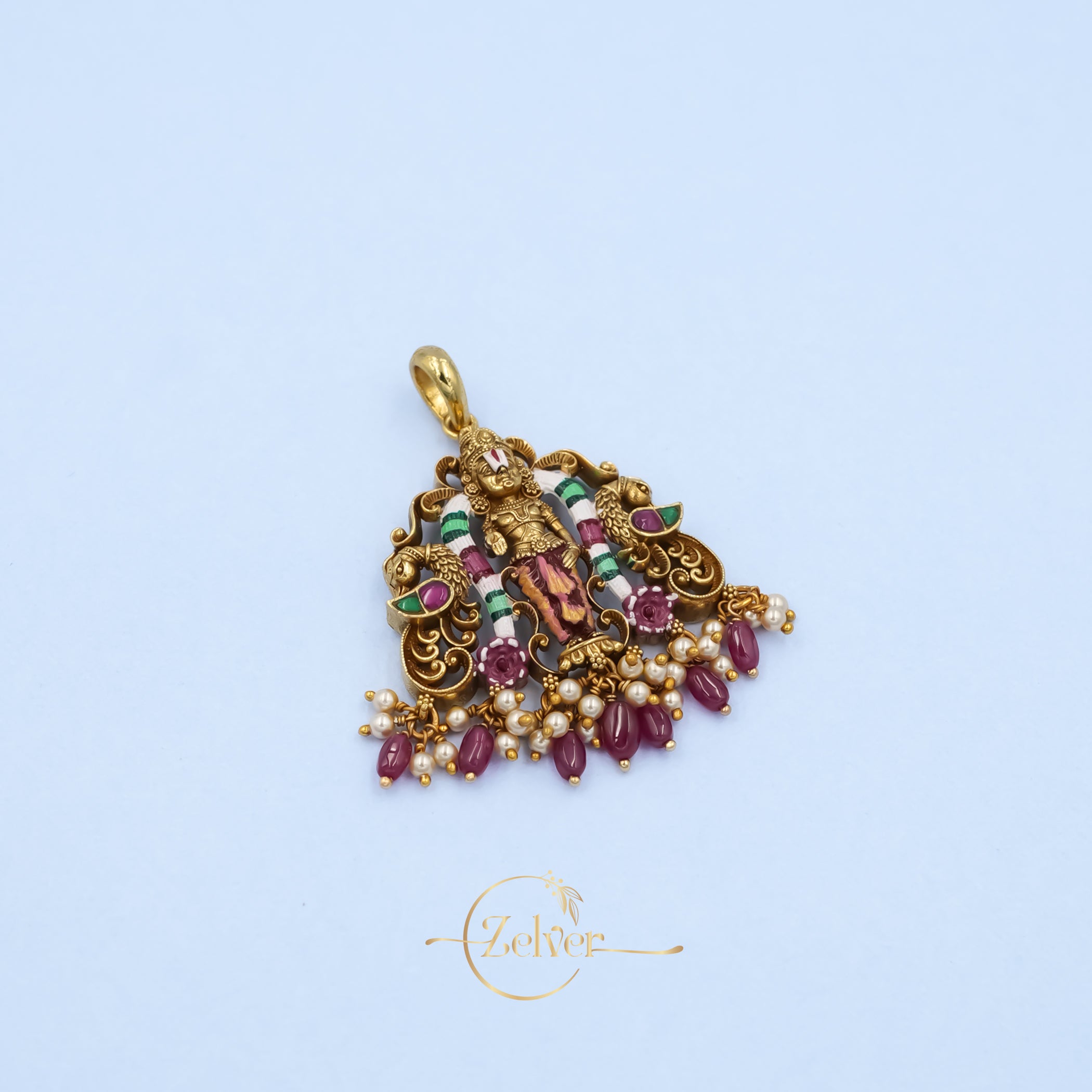 The Tirumala Mayur: Lord Tirupati Balaji Pendant with Peacocks | Gold Plated Silver