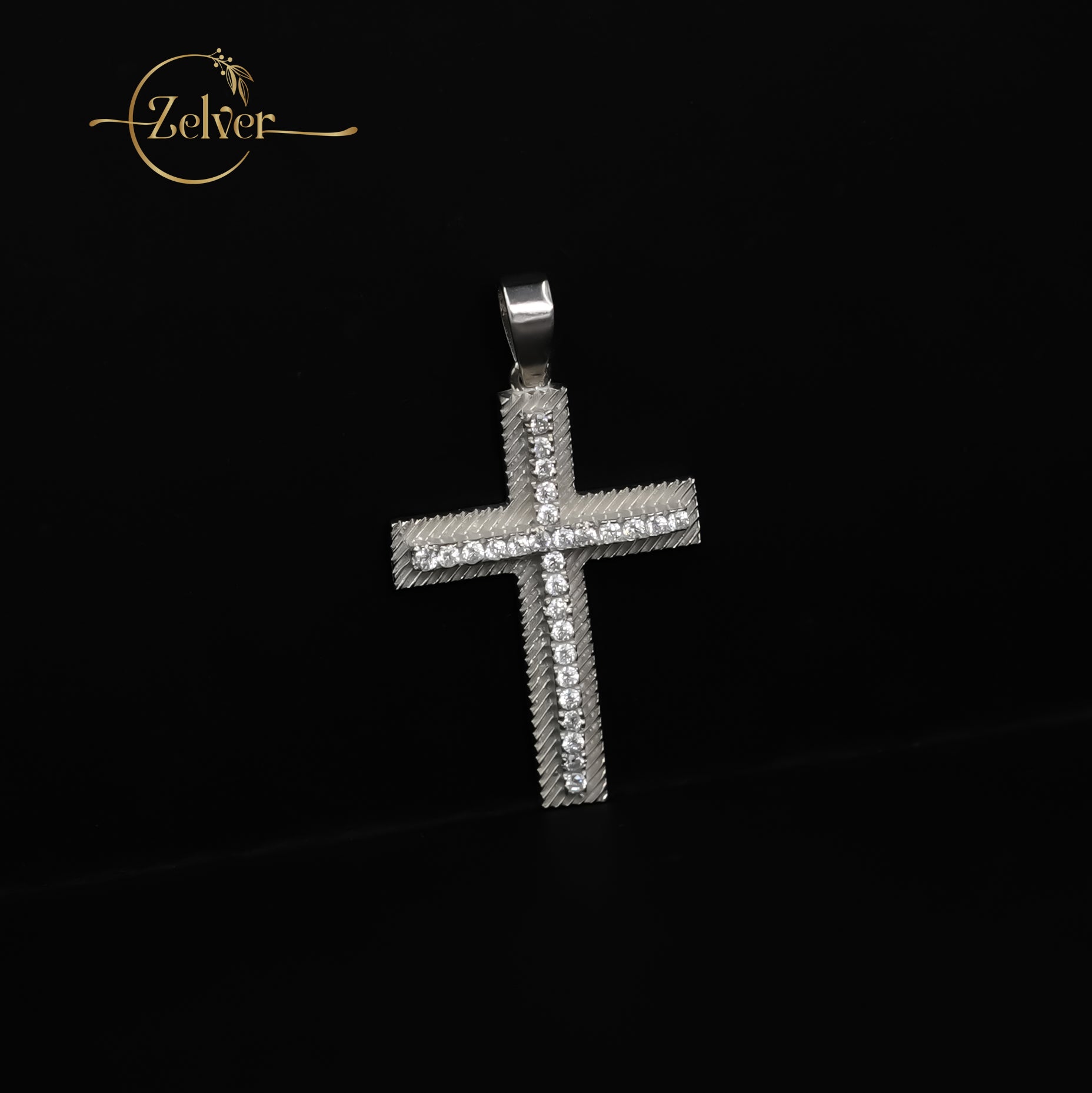 Celestial Textured Diamond Cross Pendant | 925 Sterling Silver