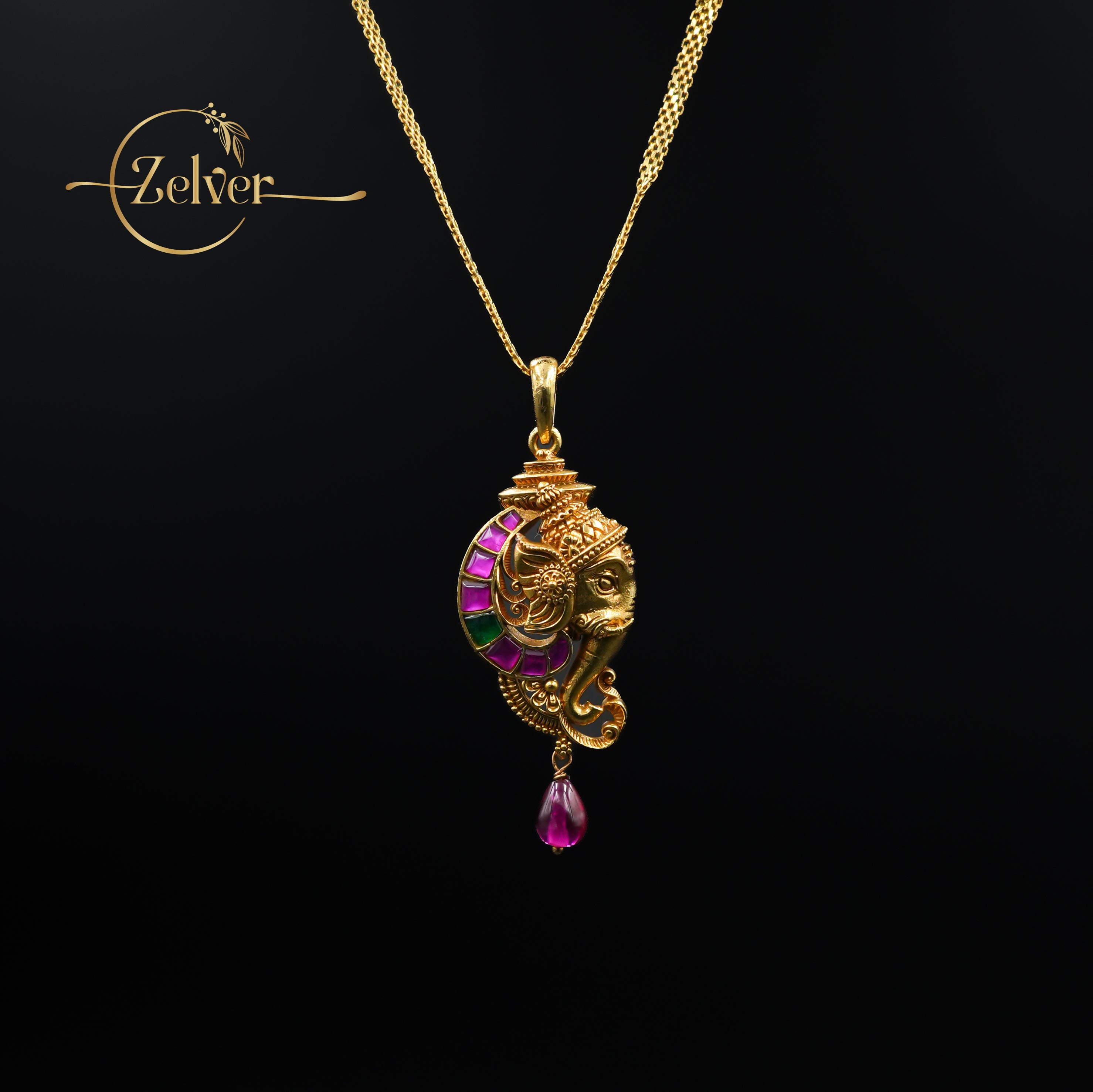 The Gajanan Crescent: Lord Ganesha Pendant | Gold Plated 925 Silver