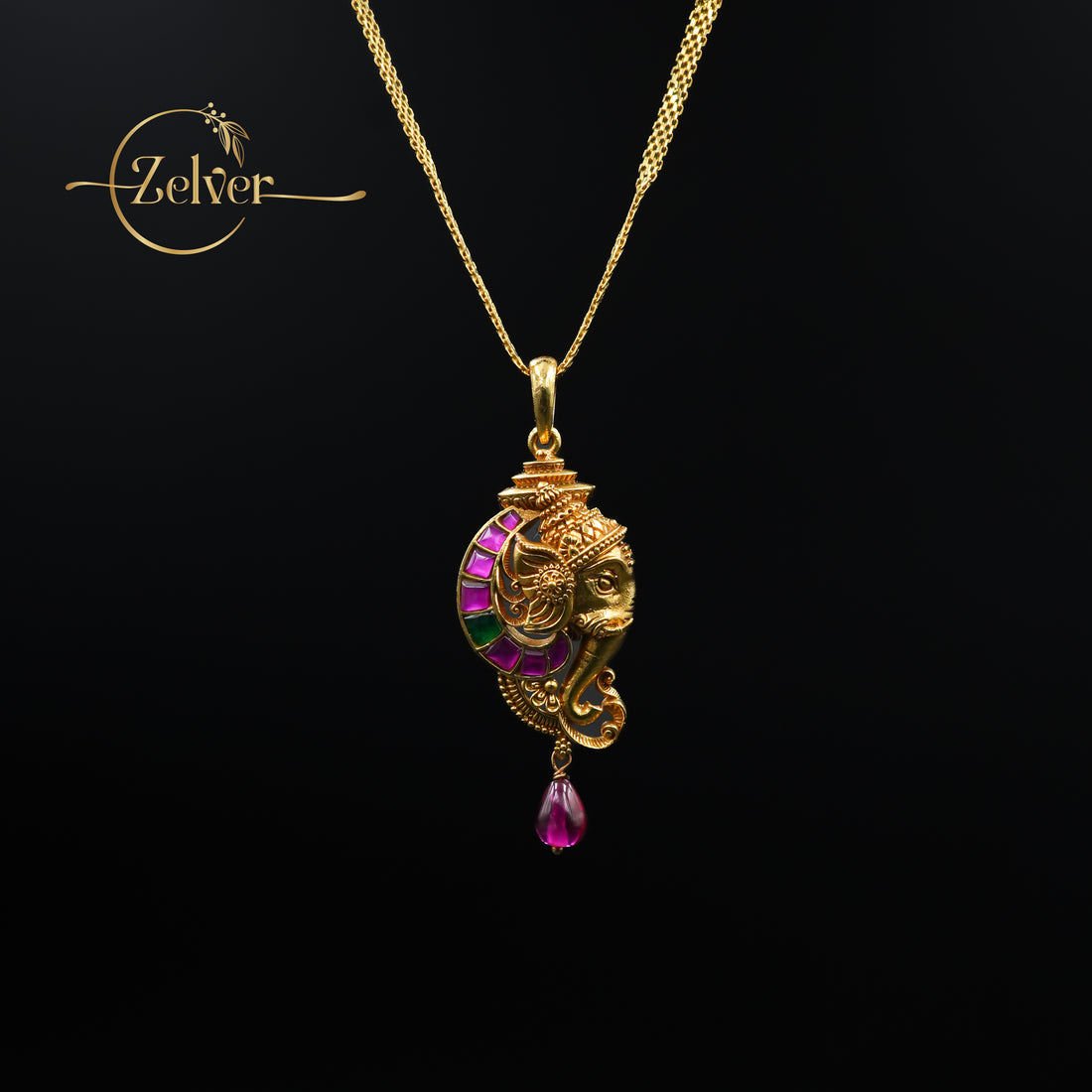 The Gajanan Crescent: Lord Ganesha Pendant | Gold Plated 925 Silver