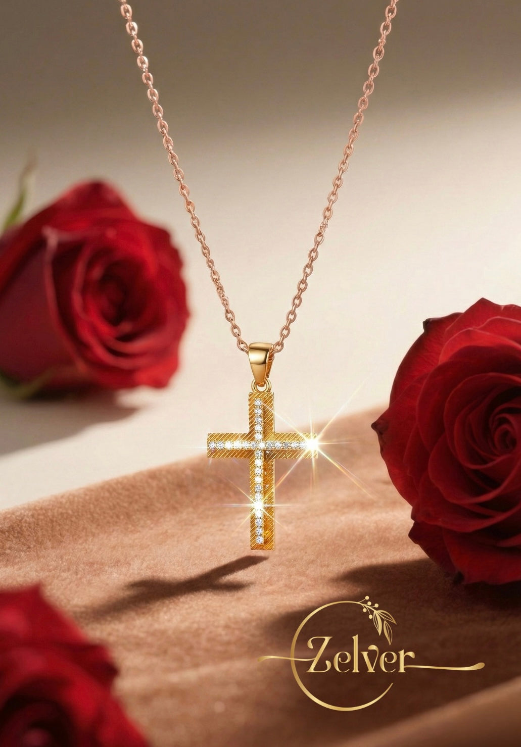 Celestial Textured Diamond Cross Pendant | 925 Sterling Silver