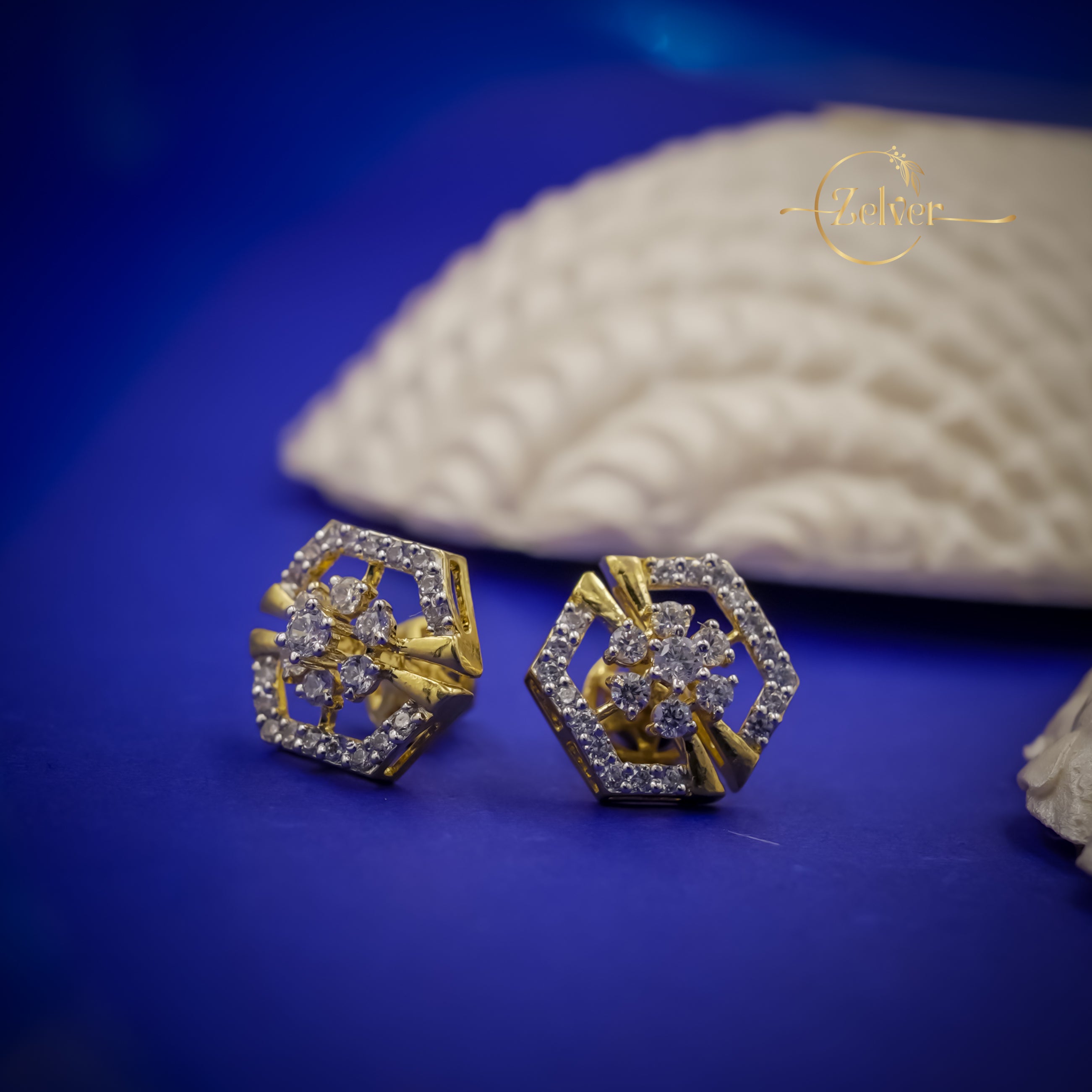 Floral Motif Hexagon Earrings