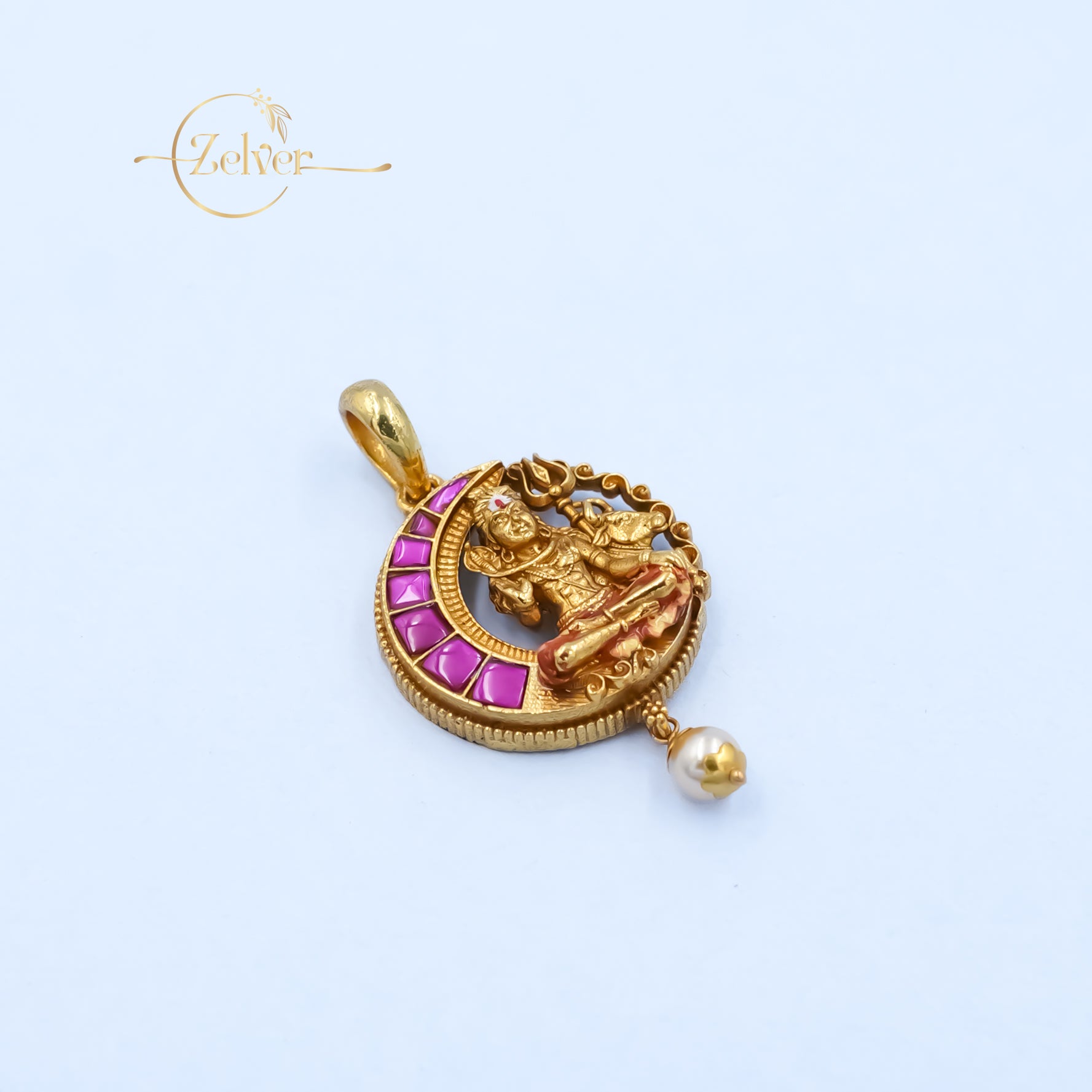 The Chandrashekhar: Divine Shiva & Nandi Crescent Pendant | Gold Plated Silver