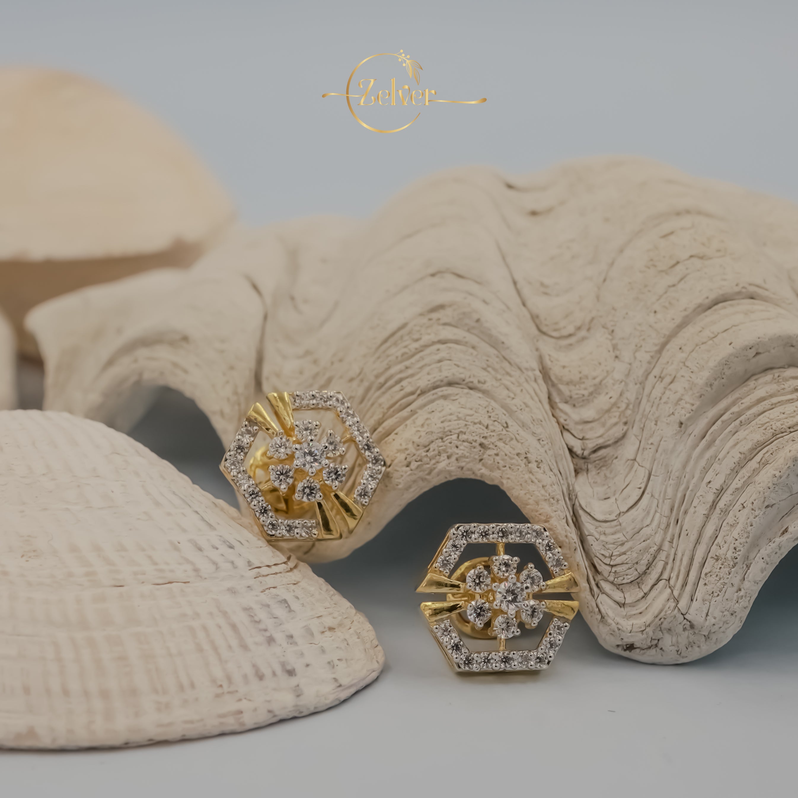 Floral Motif Hexagon Earrings