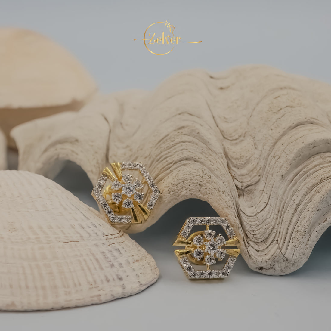 Floral Motif Hexagon Earrings