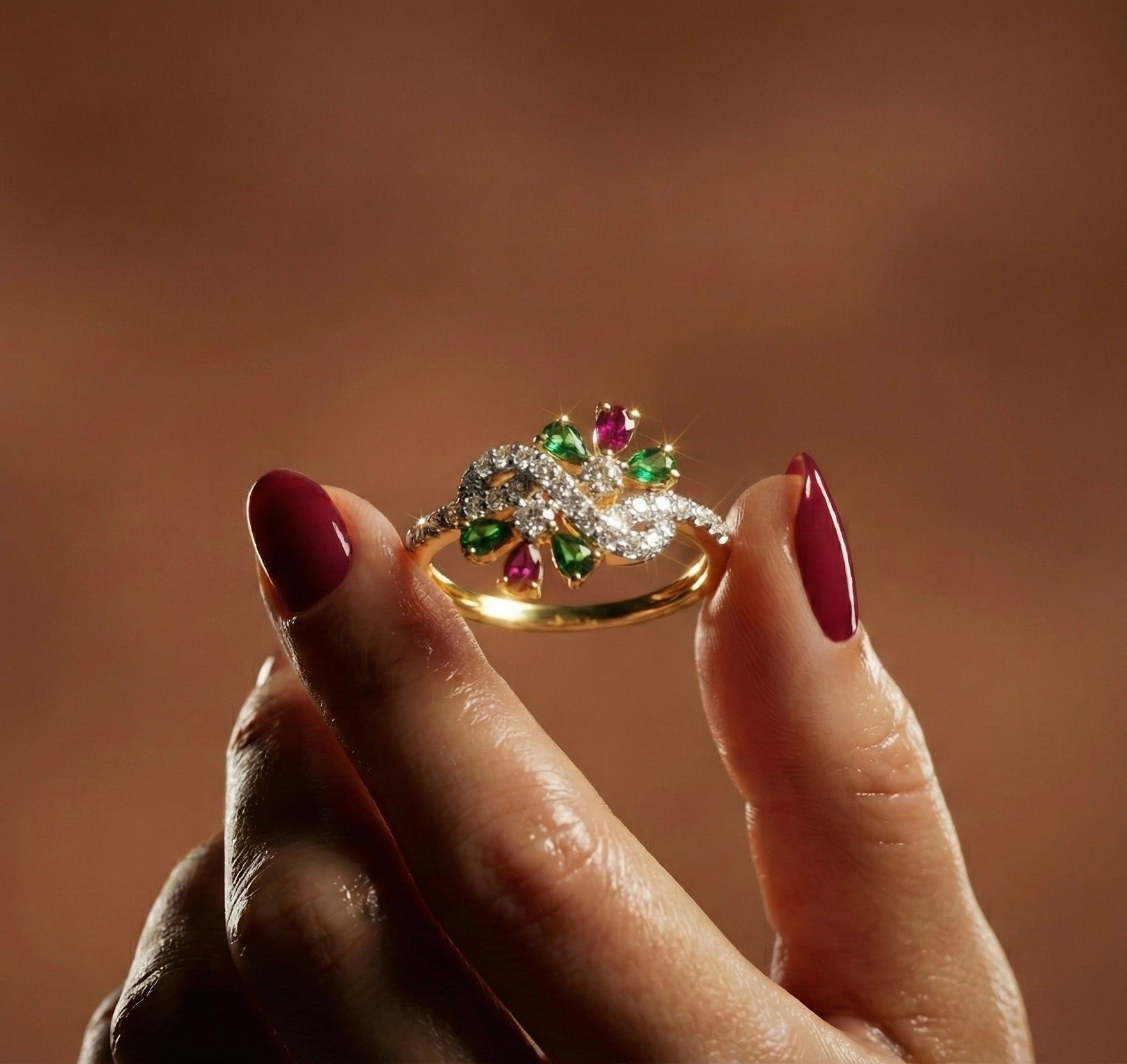The 'Royal Bloom' Ring (Ruby Red & Emerald Green) |