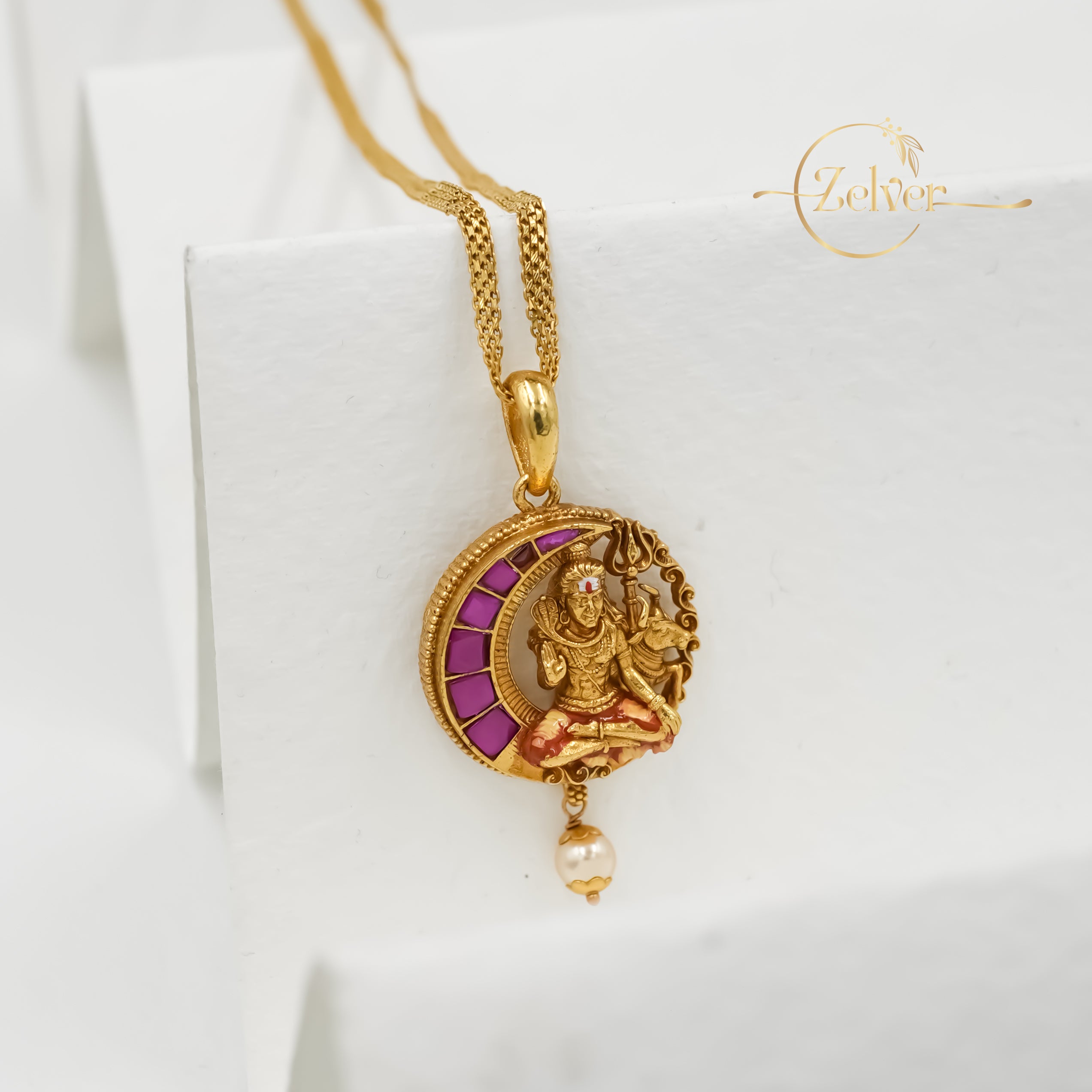 The Chandrashekhar: Divine Shiva & Nandi Crescent Pendant | Gold Plated Silver