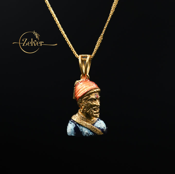 The Shiv Chhatrapati: Shivaji Maharaj Bust Pendant | Gold Plated Silver
