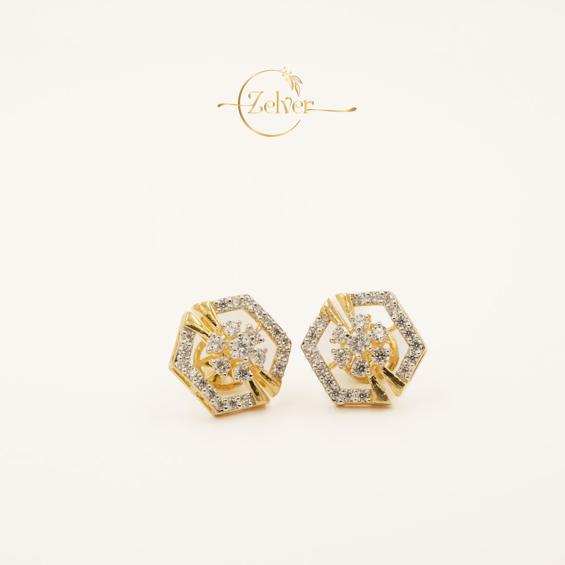 Floral Motif Hexagon Earrings