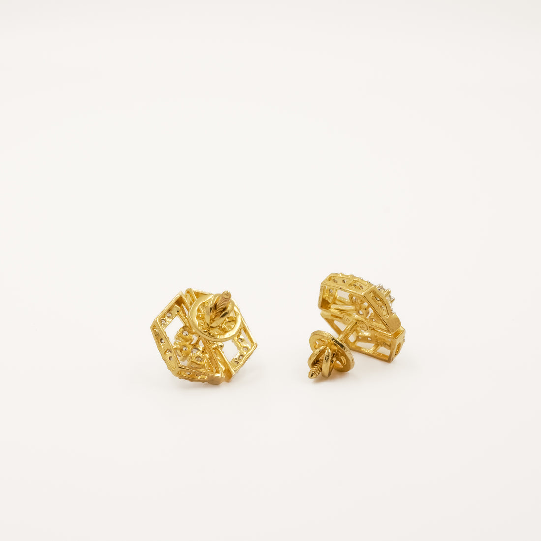 Floral Motif Hexagon Earrings
