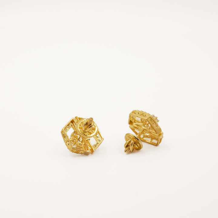 Floral Motif Hexagon Earrings