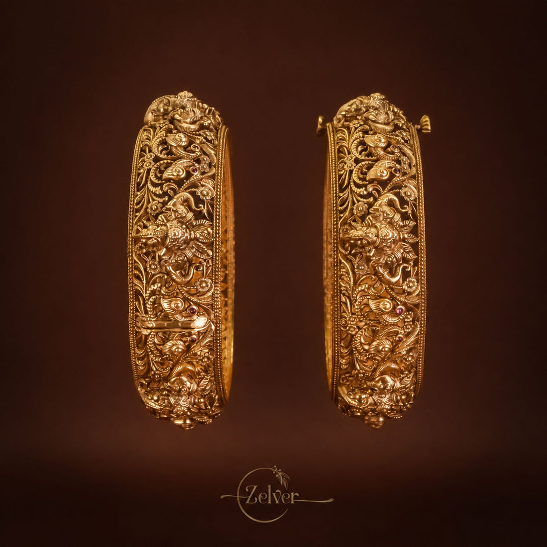 Plain Antique Gold-Plated Silver Nakshi Screw Kada - Pair