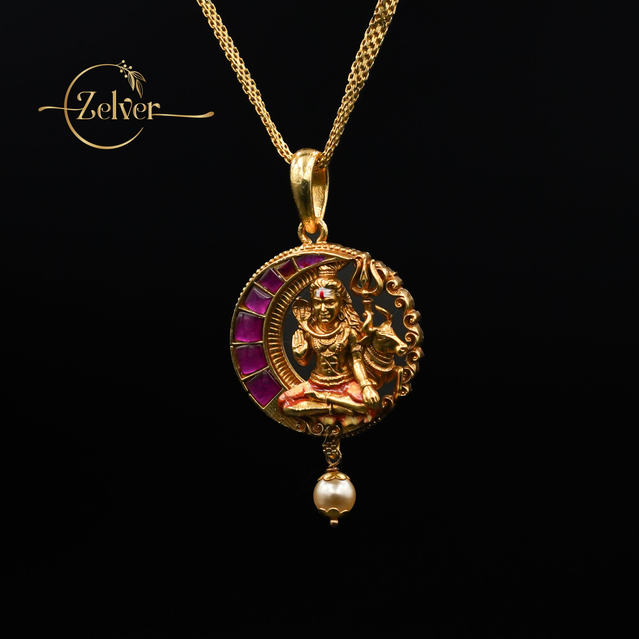 The Chandrashekhar: Divine Shiva & Nandi Crescent Pendant | Gold Plated Silver