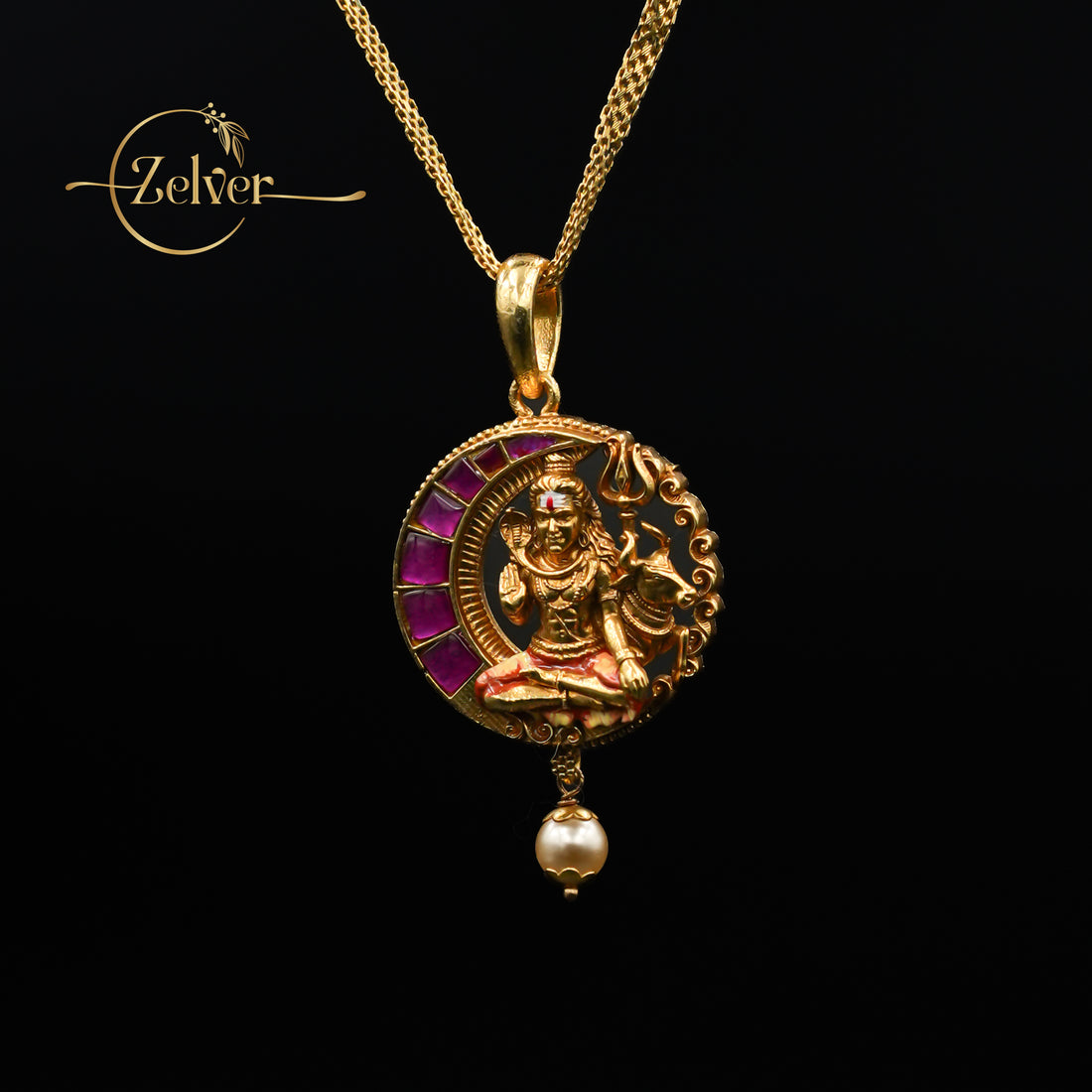 The Chandrashekhar: Divine Shiva & Nandi Crescent Pendant | Gold Plated Silver