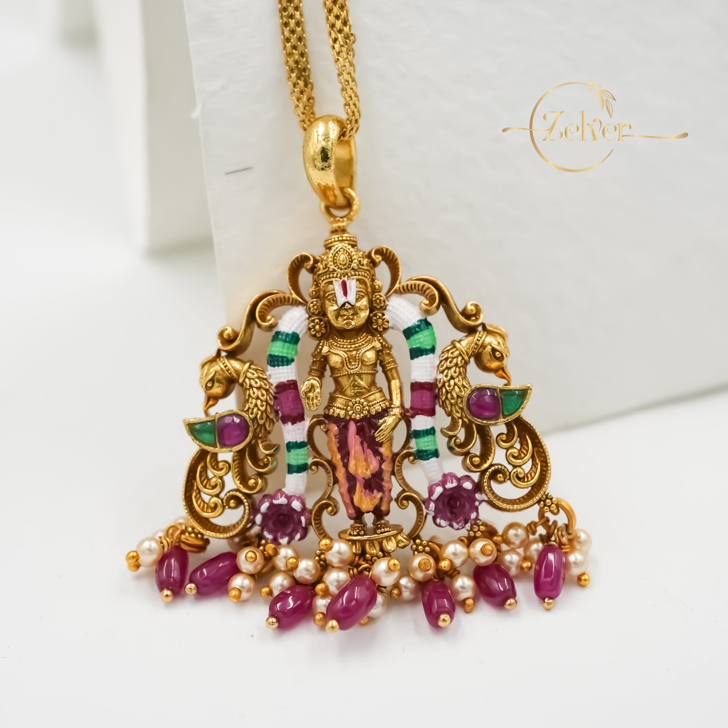 The Tirumala Mayur: Lord Tirupati Balaji Pendant with Peacocks | Gold Plated Silver