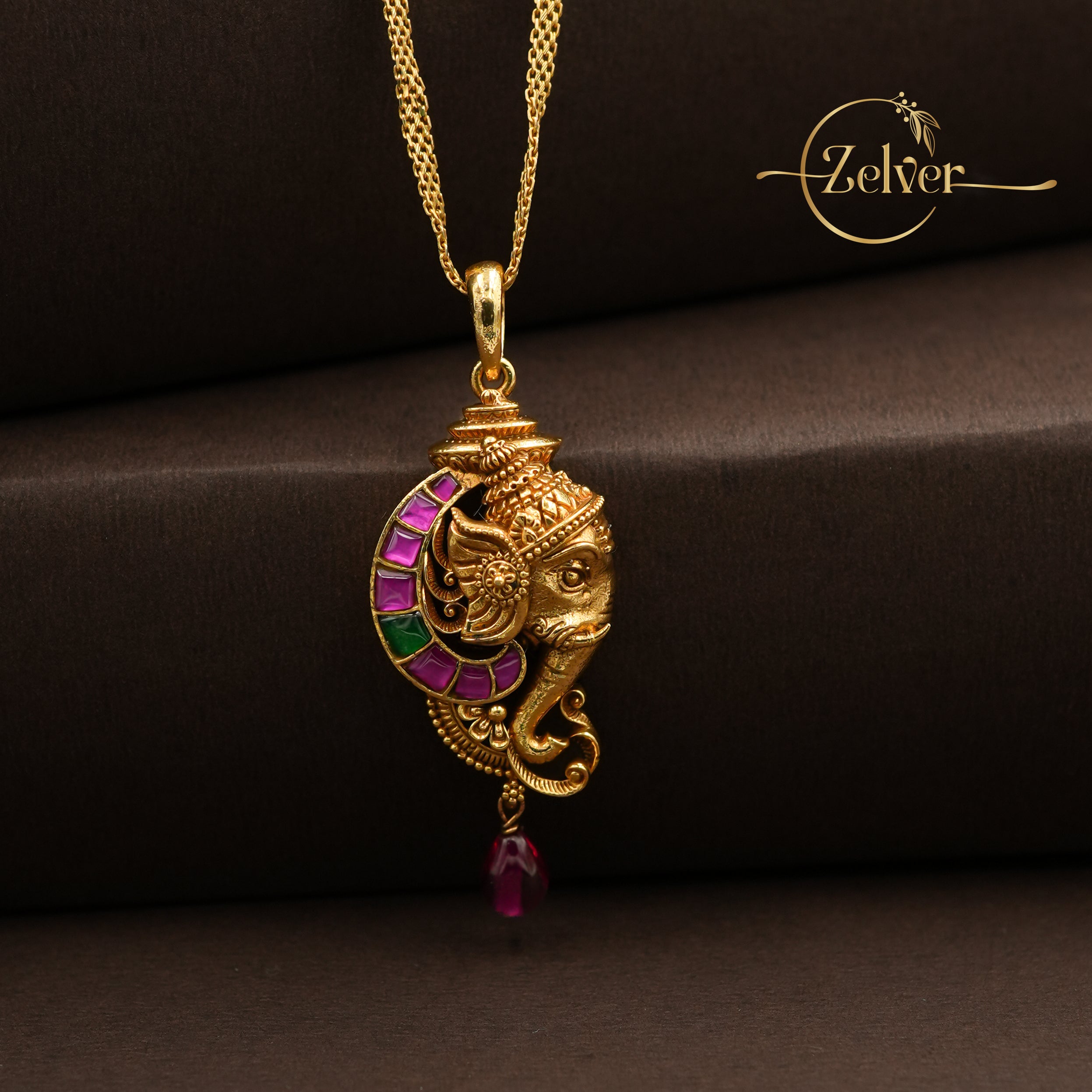 The Gajanan Crescent: Lord Ganesha Pendant | Gold Plated 925 Silver