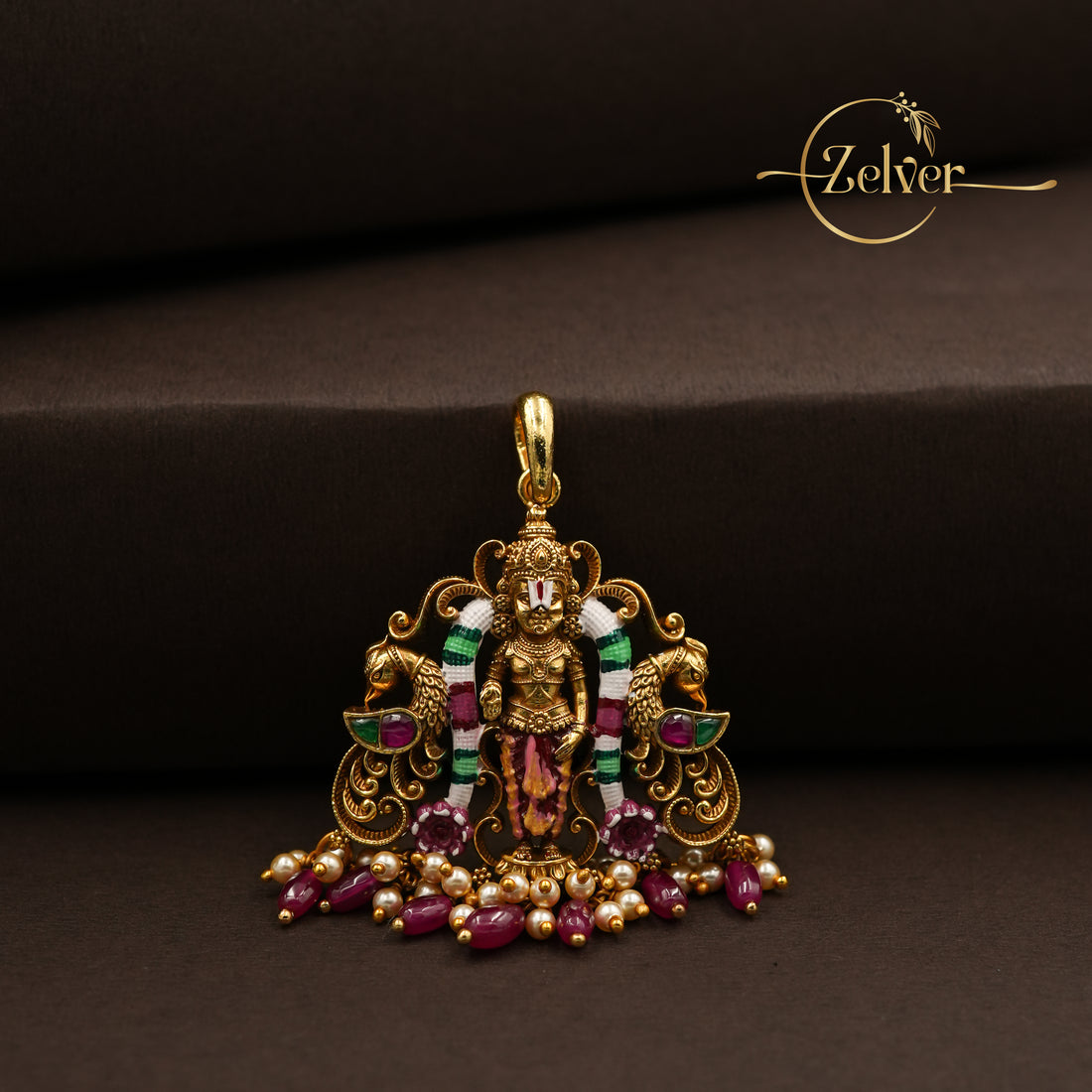 The Tirumala Mayur: Lord Tirupati Balaji Pendant with Peacocks | Gold Plated Silver