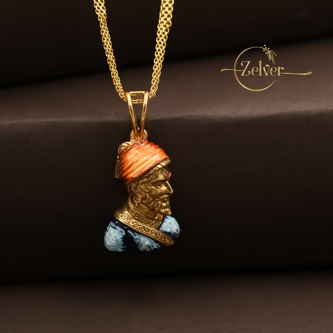 The Shiv Chhatrapati: Shivaji Maharaj Bust Pendant | Gold Plated Silver