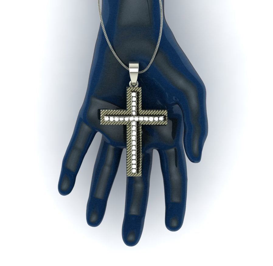 Celestial Textured Diamond Cross Pendant | 925 Sterling Silver