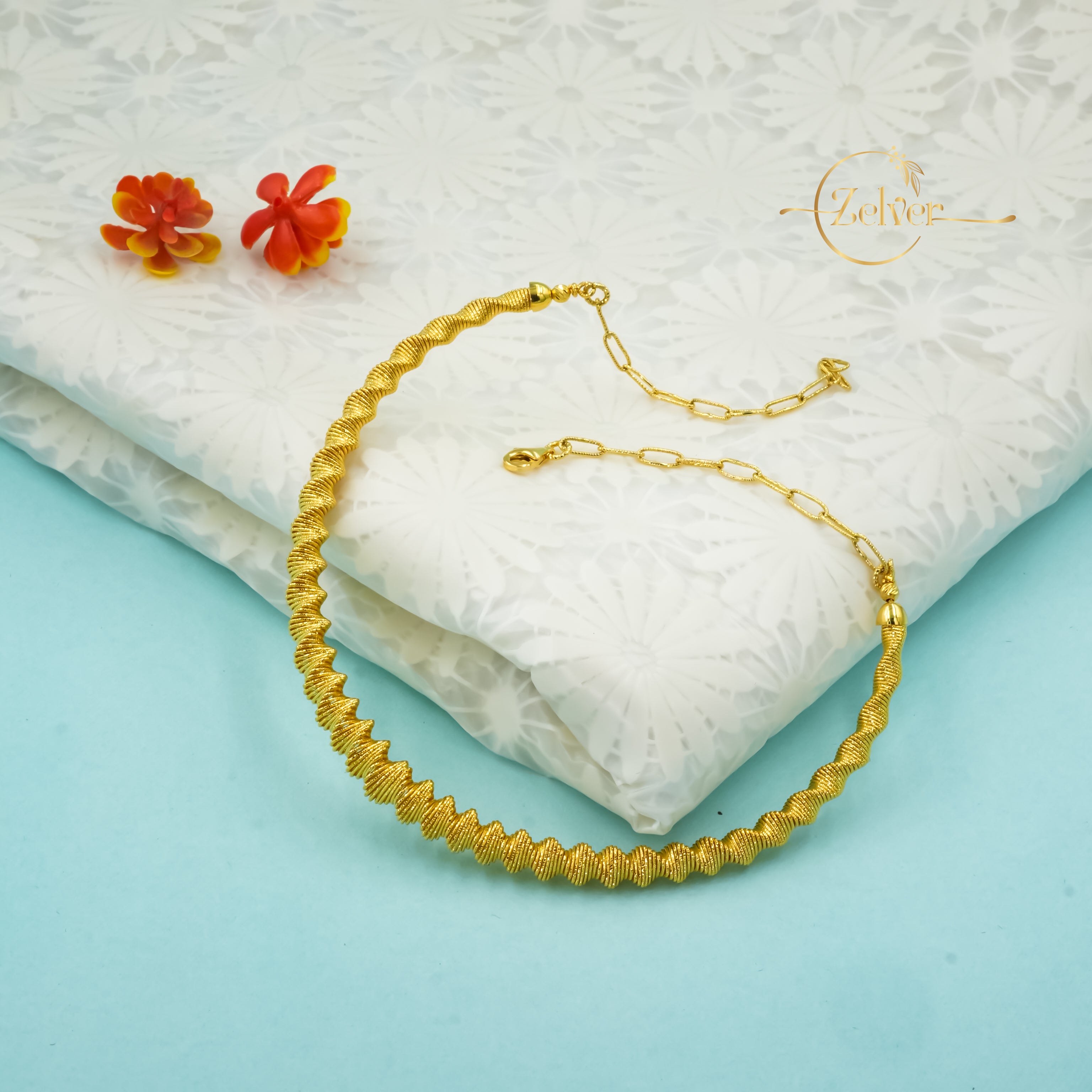 Spiral Textured Hasli Necklace in 925 Sterling Silver with Gold Finish