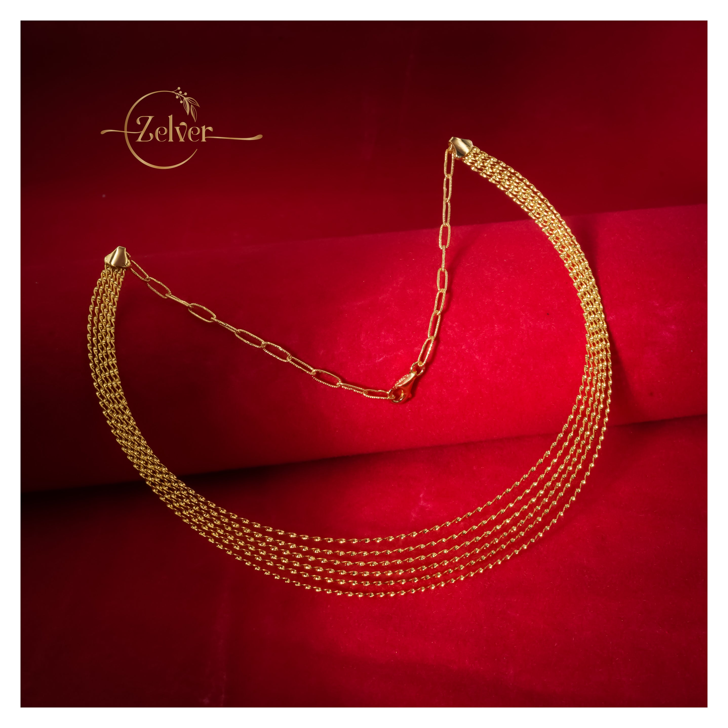 Multi-Strand Tiered Hasli Necklace in 925 Sterling Silver with Gold Finish