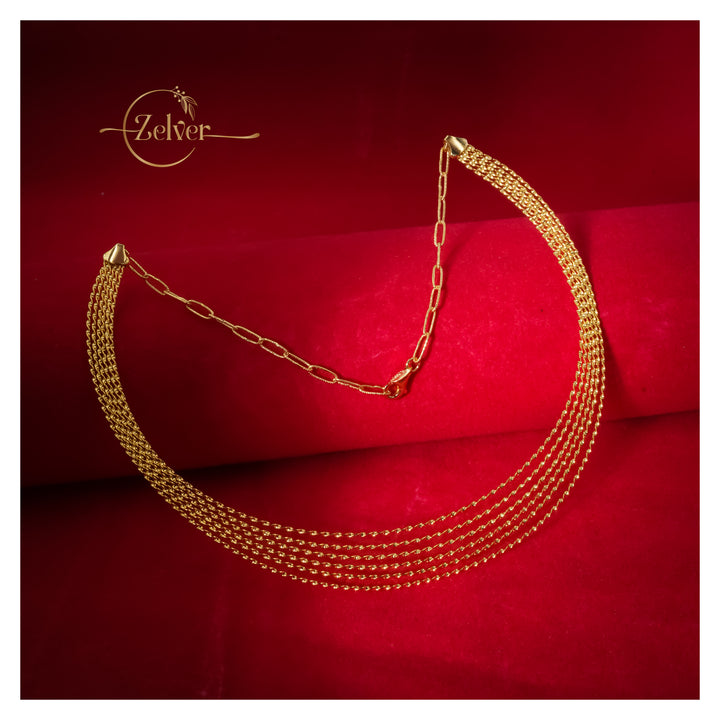 Multi-Strand Tiered Hasli Necklace in 925 Sterling Silver with Gold Finish