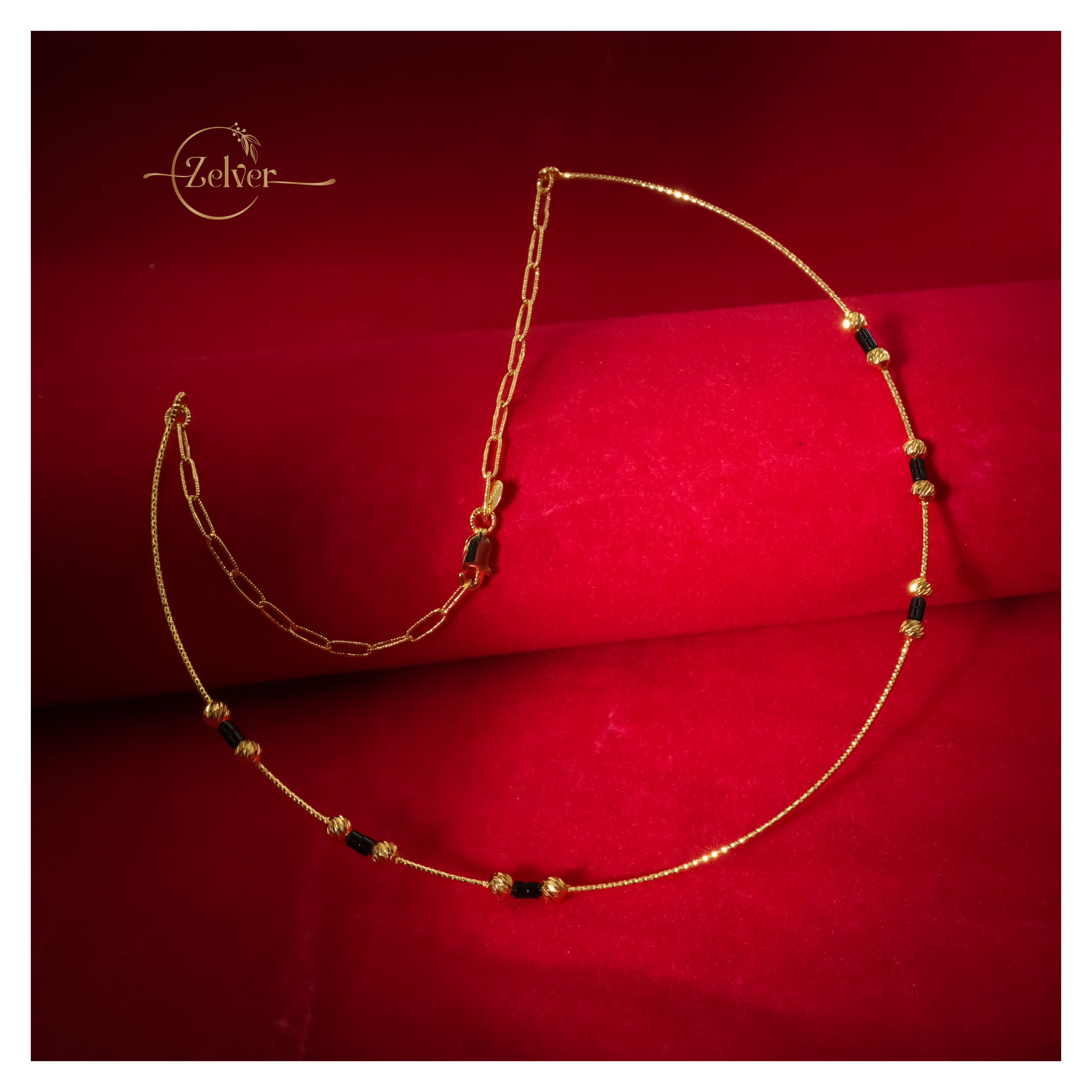 Black Stone Hasli Necklace in 925 Sterling Silver with Gold Finish