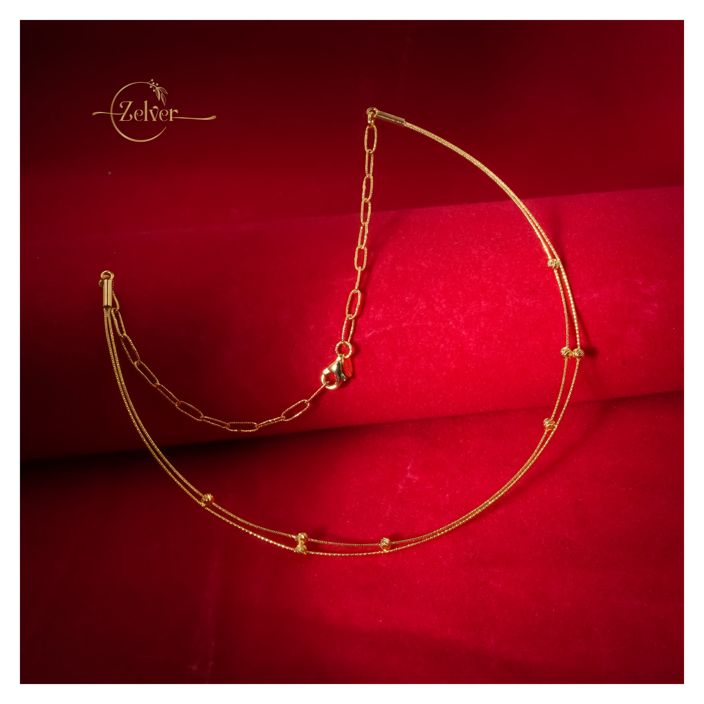 Dual-Strand Beaded Hasli Necklace in 925 Sterling Silver with Gold Finish