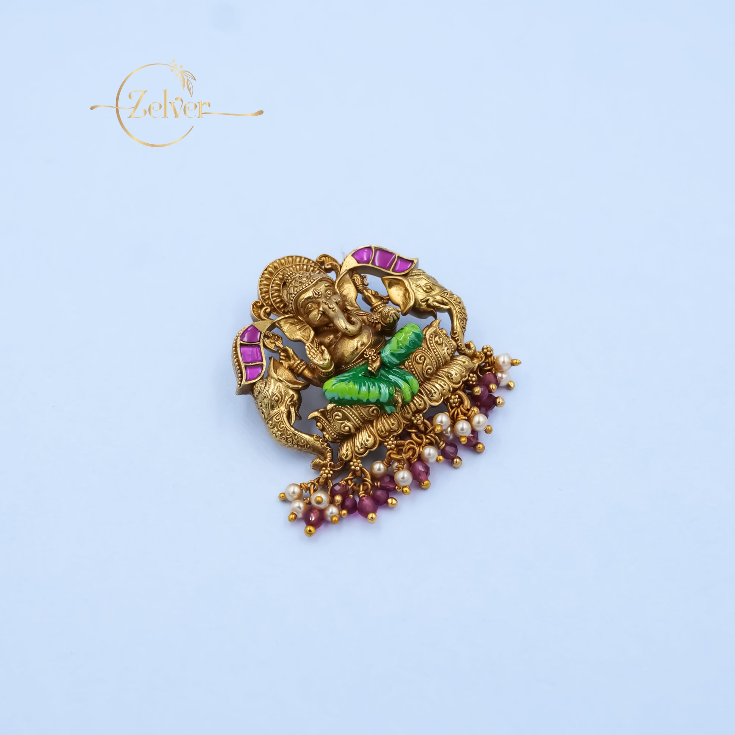 The Royal Gajanan: Lord Ganesha with Elephants Pendant | Gold Plated Silver