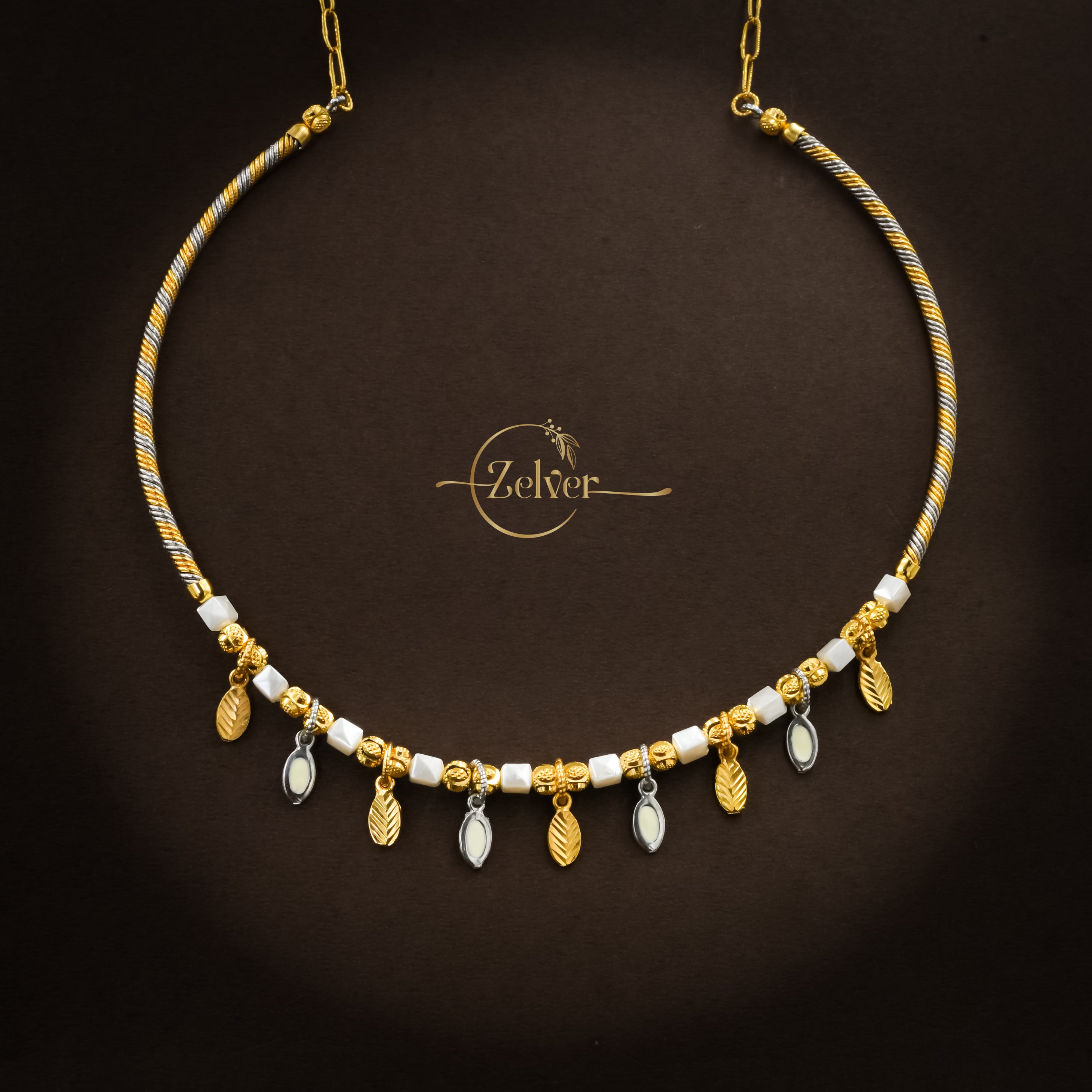 Dual-Tone Pearl and Charm Hasli Necklace in 925 Sterling Silver