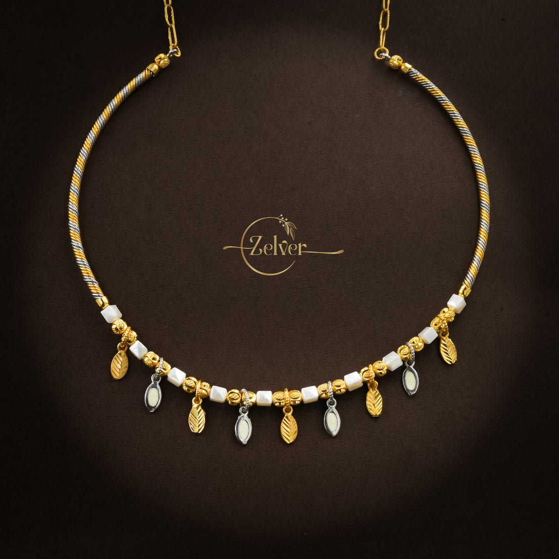 Dual-Tone Pearl and Charm Hasli Necklace in 925 Sterling Silver