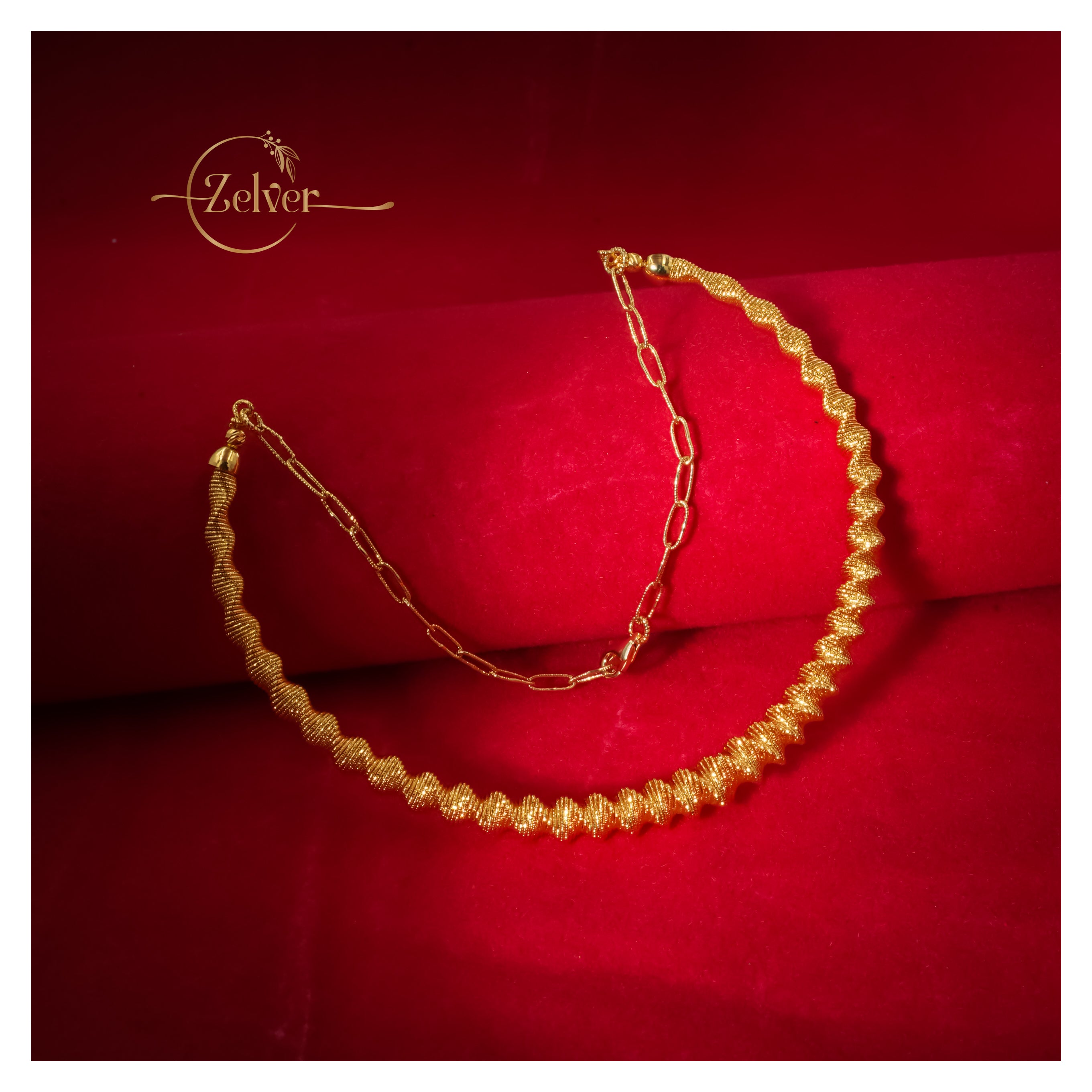 Spiral Textured Hasli Necklace in 925 Sterling Silver with Gold Finish
