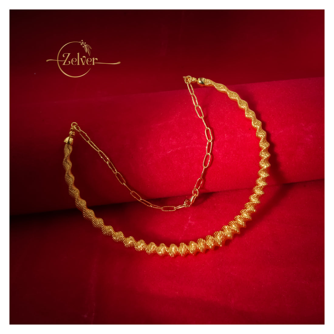 Spiral Textured Hasli Necklace in 925 Sterling Silver with Gold Finish