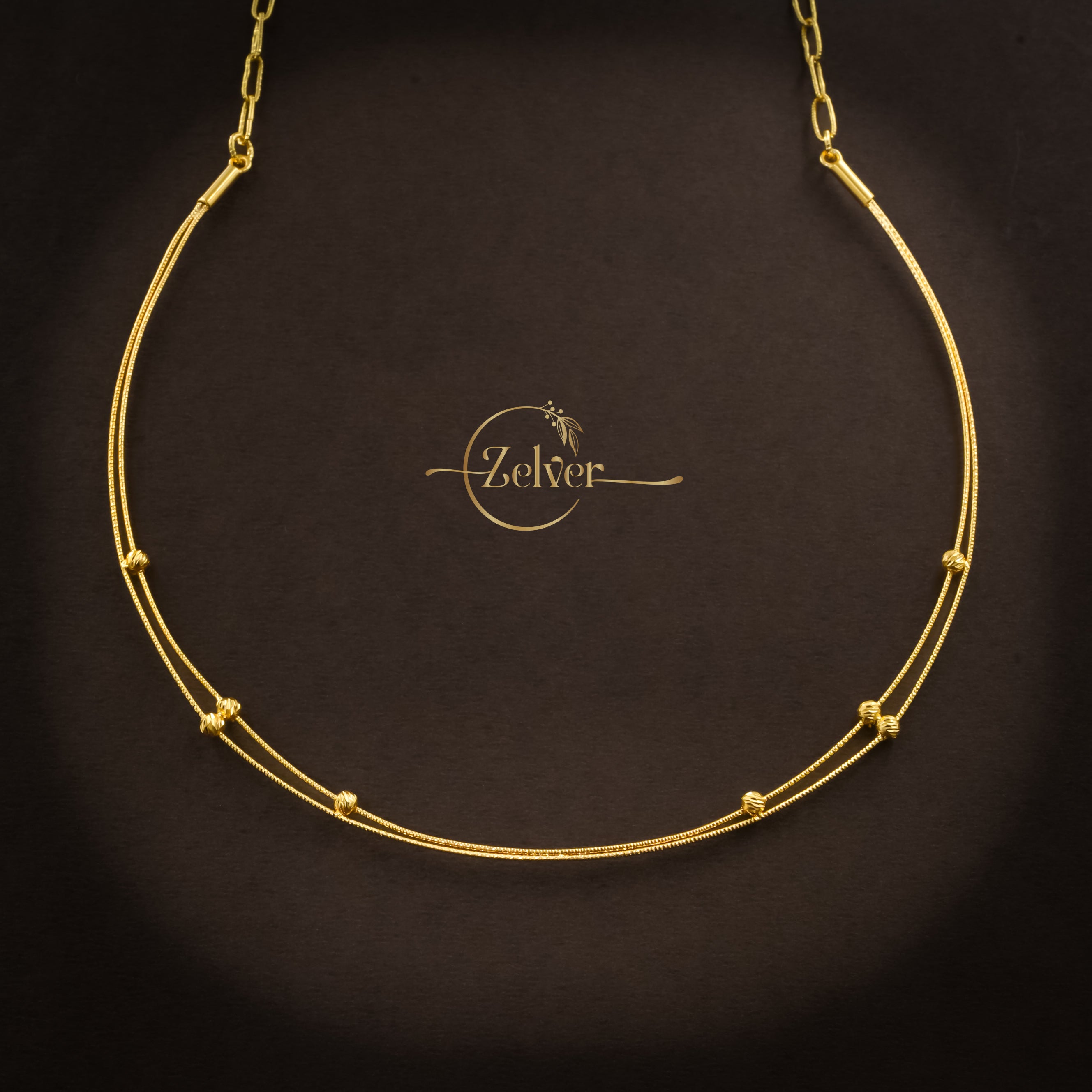 Dual-Strand Beaded Hasli Necklace in 925 Sterling Silver with Gold Finish