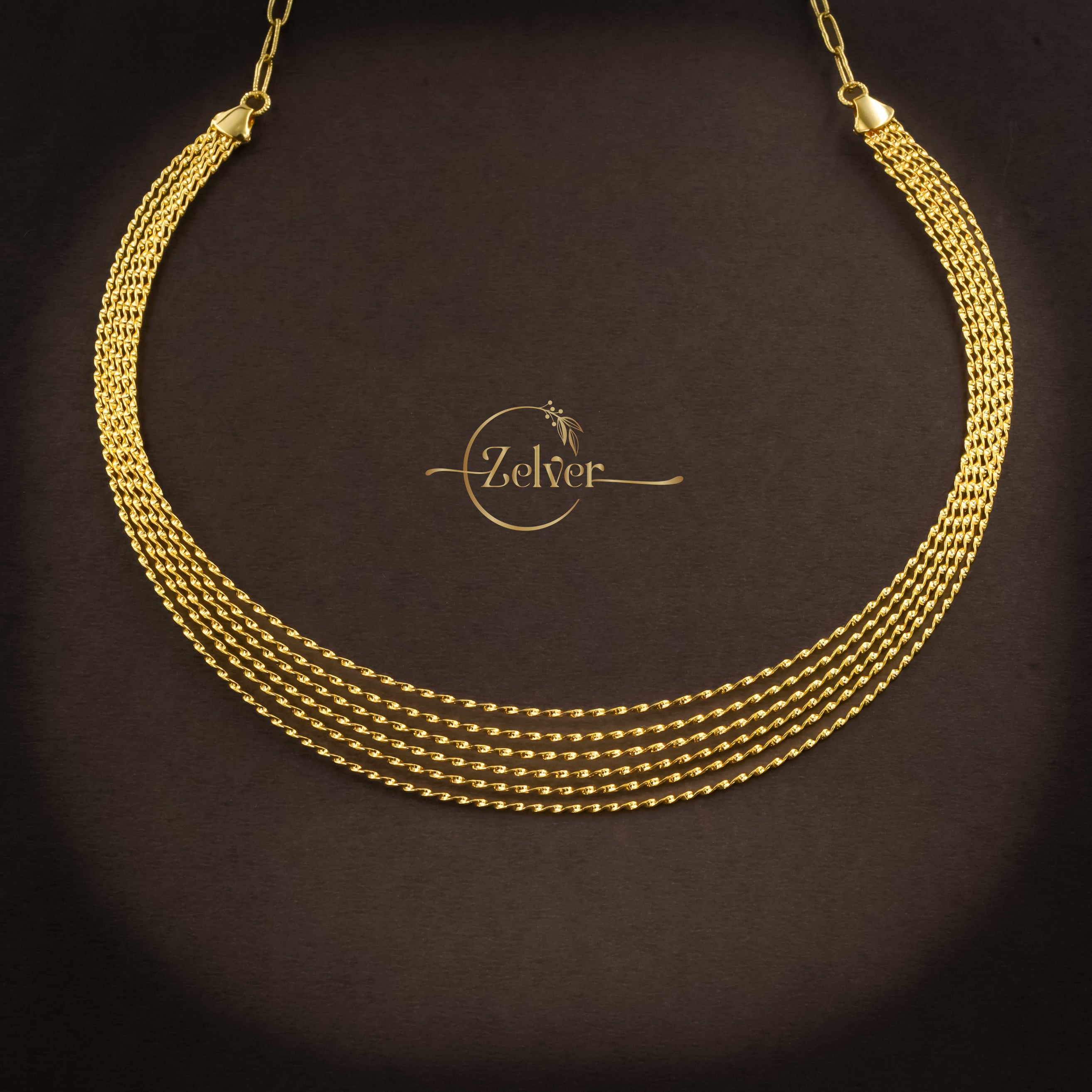 Multi-Strand Tiered Hasli Necklace in 925 Sterling Silver with Gold Finish