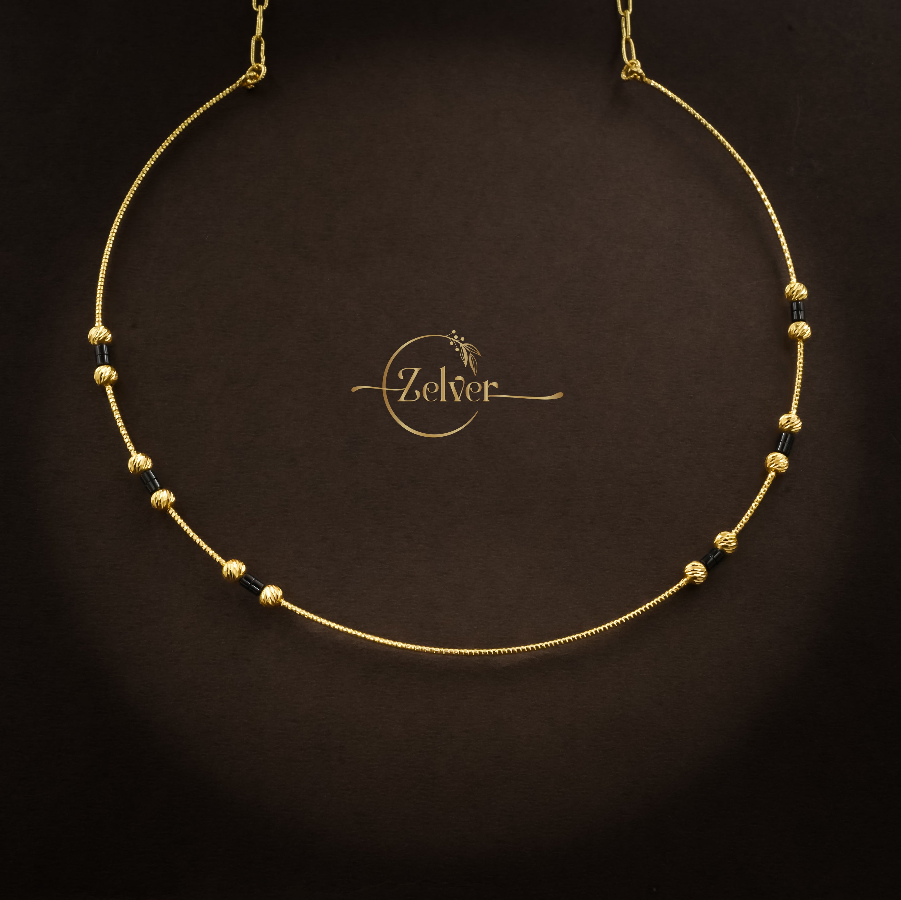 Black Stone Hasli Necklace in 925 Sterling Silver with Gold Finish