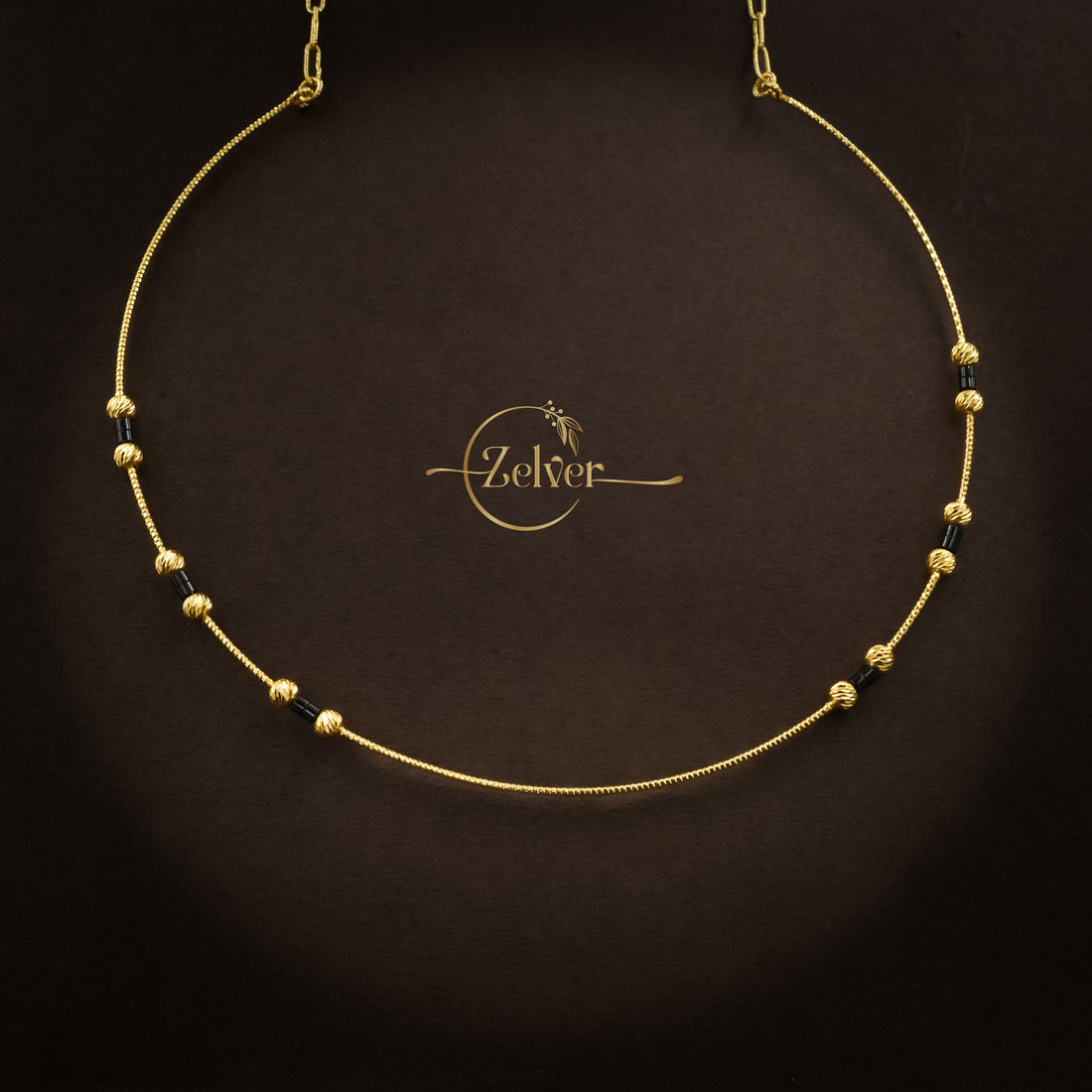Black Stone Hasli Necklace in 925 Sterling Silver with Gold Finish