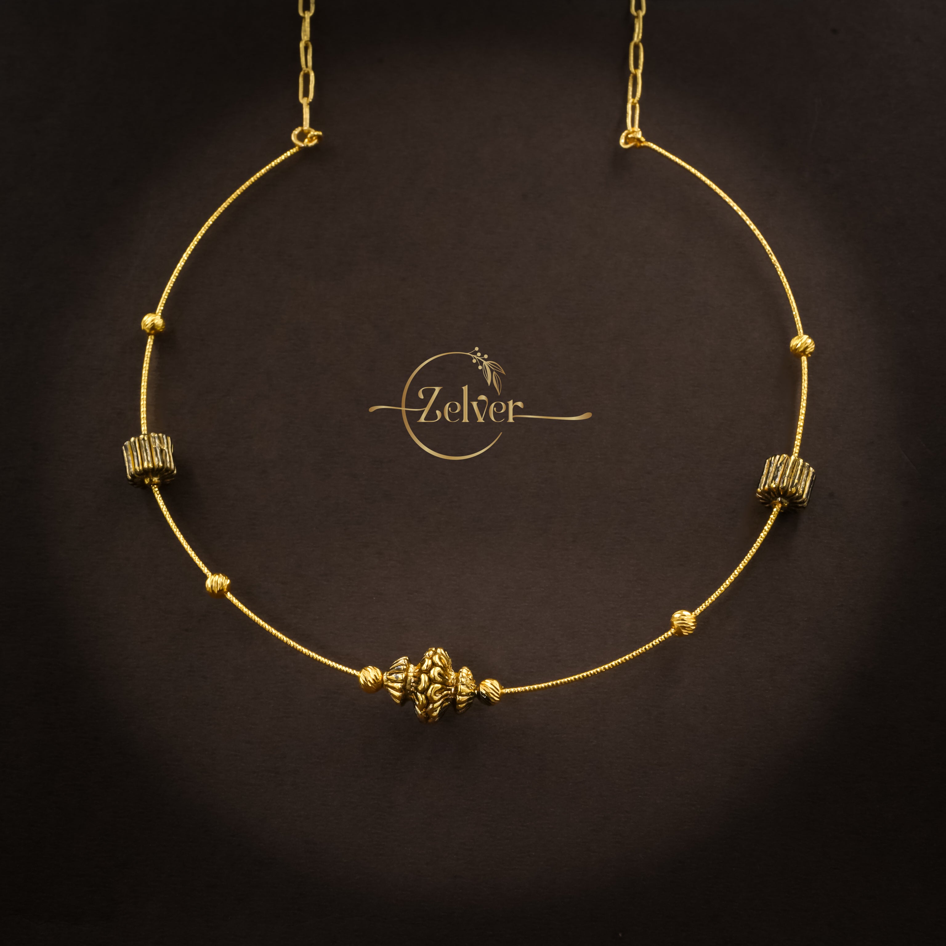 Textured Charm Hasli Necklace in 925 Sterling Silver with Gold Finish