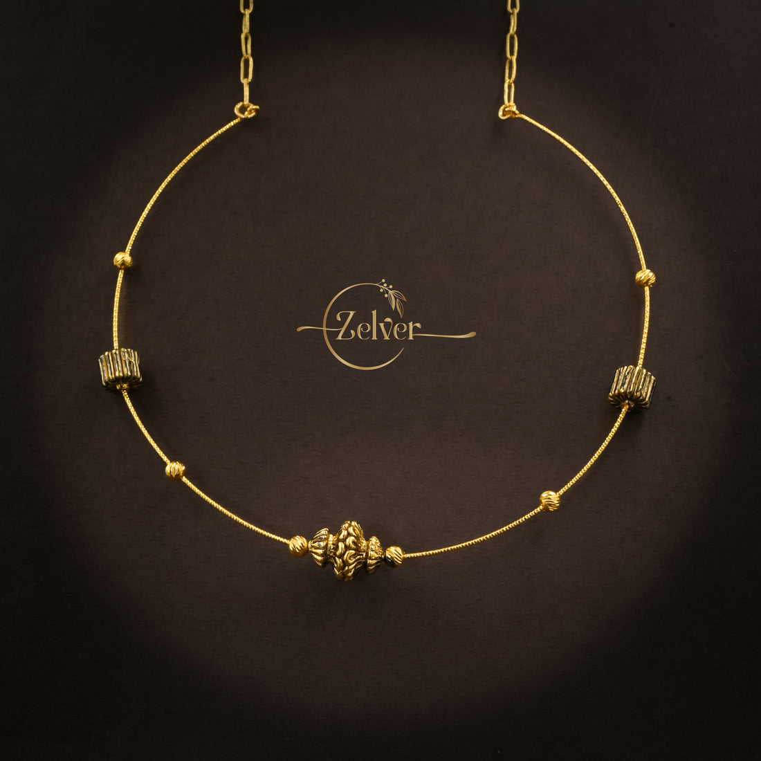 Textured Charm Hasli Necklace in 925 Sterling Silver with Gold Finish