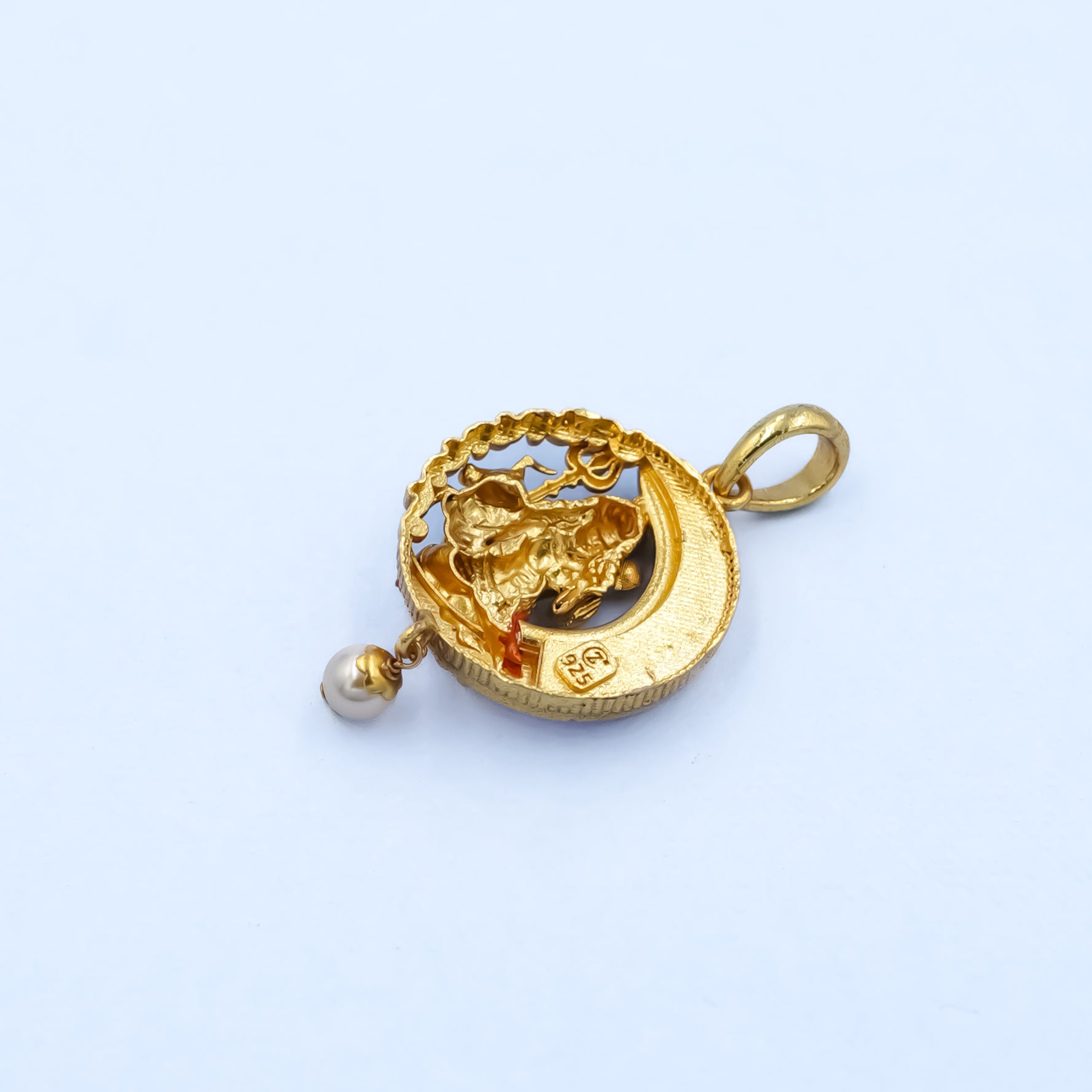 The Chandrashekhar: Divine Shiva & Nandi Crescent Pendant | Gold Plated Silver