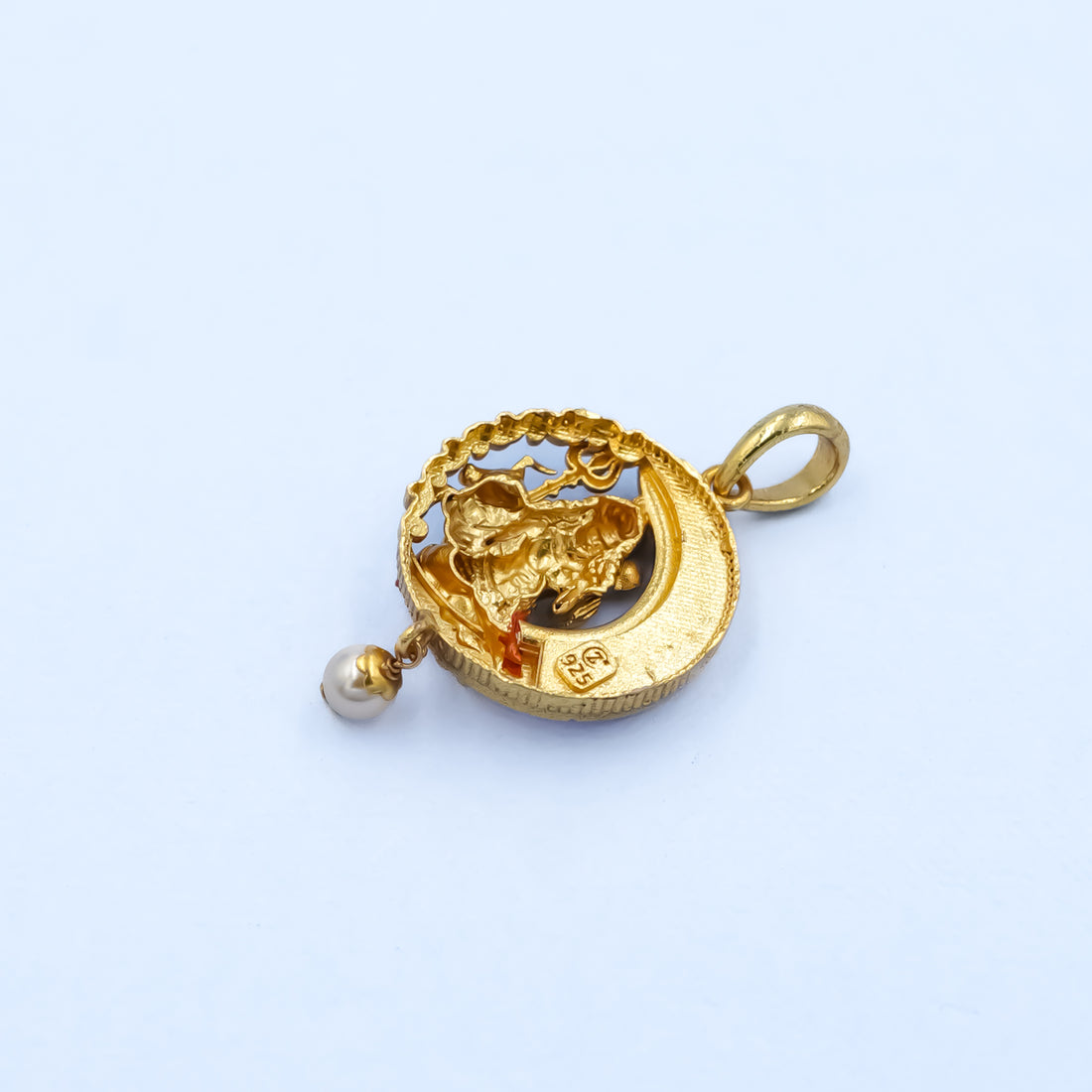 The Chandrashekhar: Divine Shiva & Nandi Crescent Pendant | Gold Plated Silver