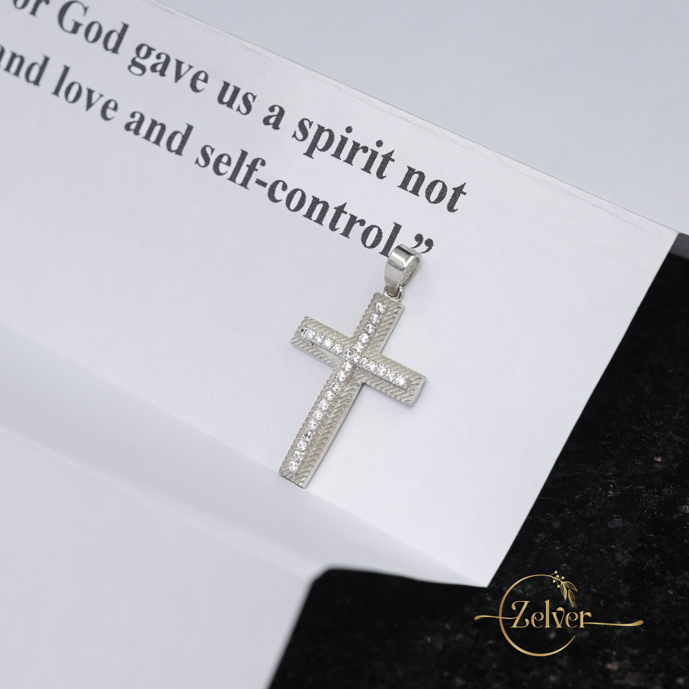 Celestial Textured Diamond Cross Pendant | 925 Sterling Silver