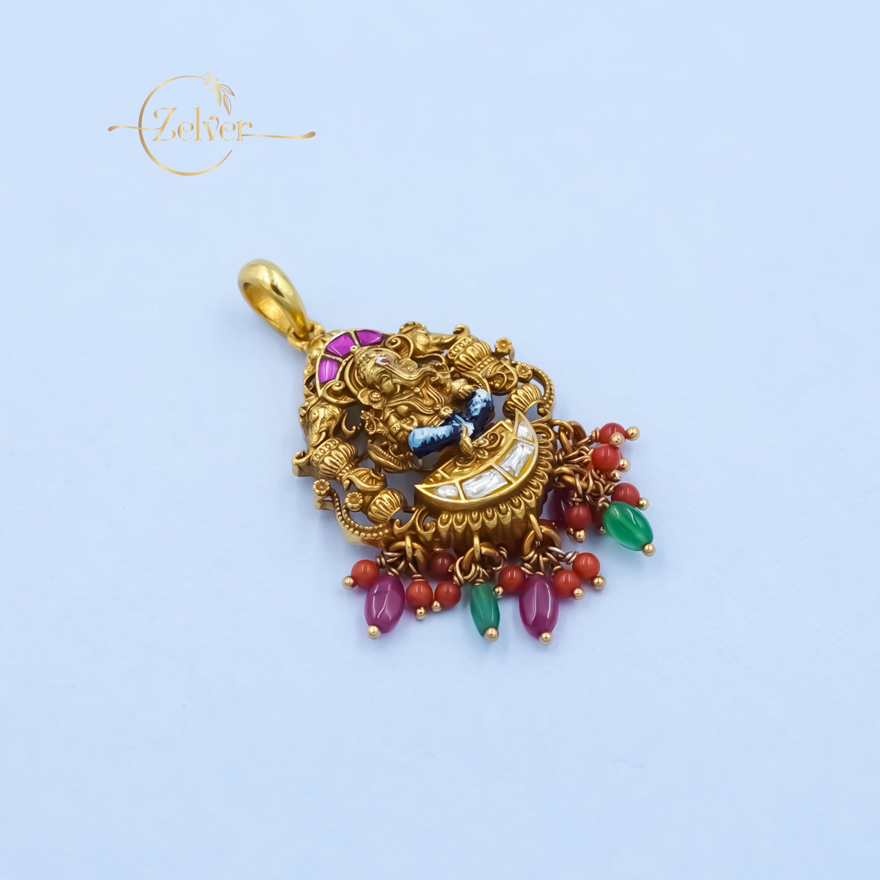 The Vinayaka Chandrakor: Lord Ganesha Pendant with Swarovski Crescent | Gold Plated Silver