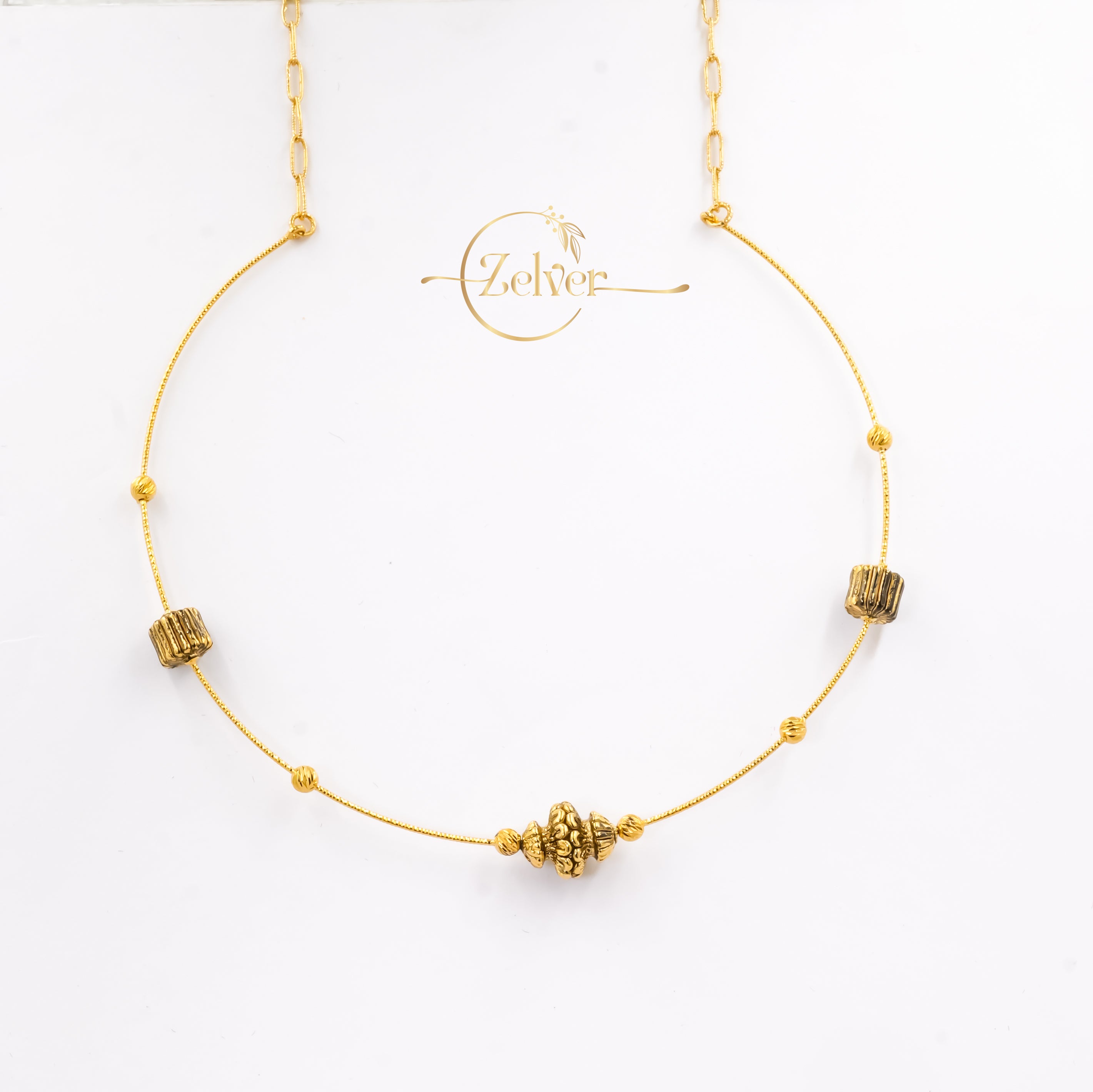 Textured Charm Hasli Necklace in 925 Sterling Silver with Gold Finish