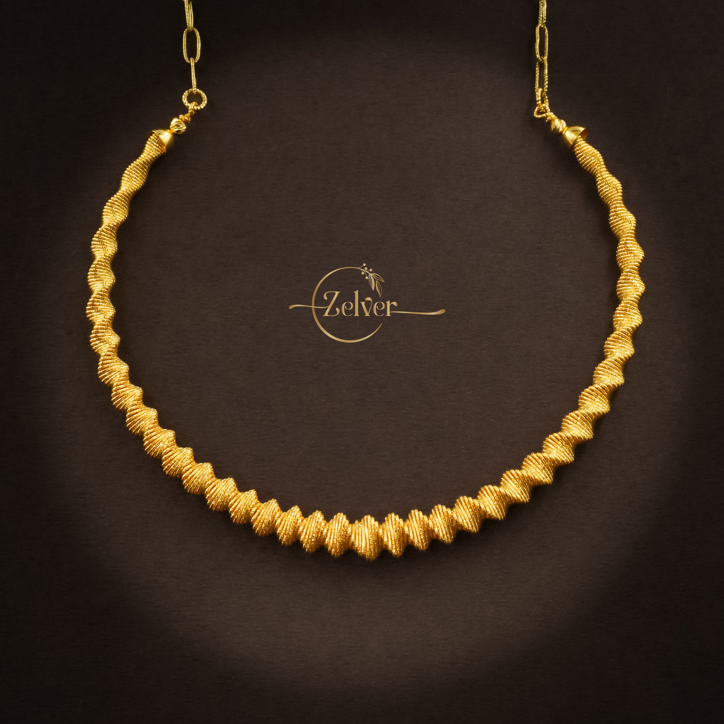 Spiral Textured Hasli Necklace in 925 Sterling Silver with Gold Finish