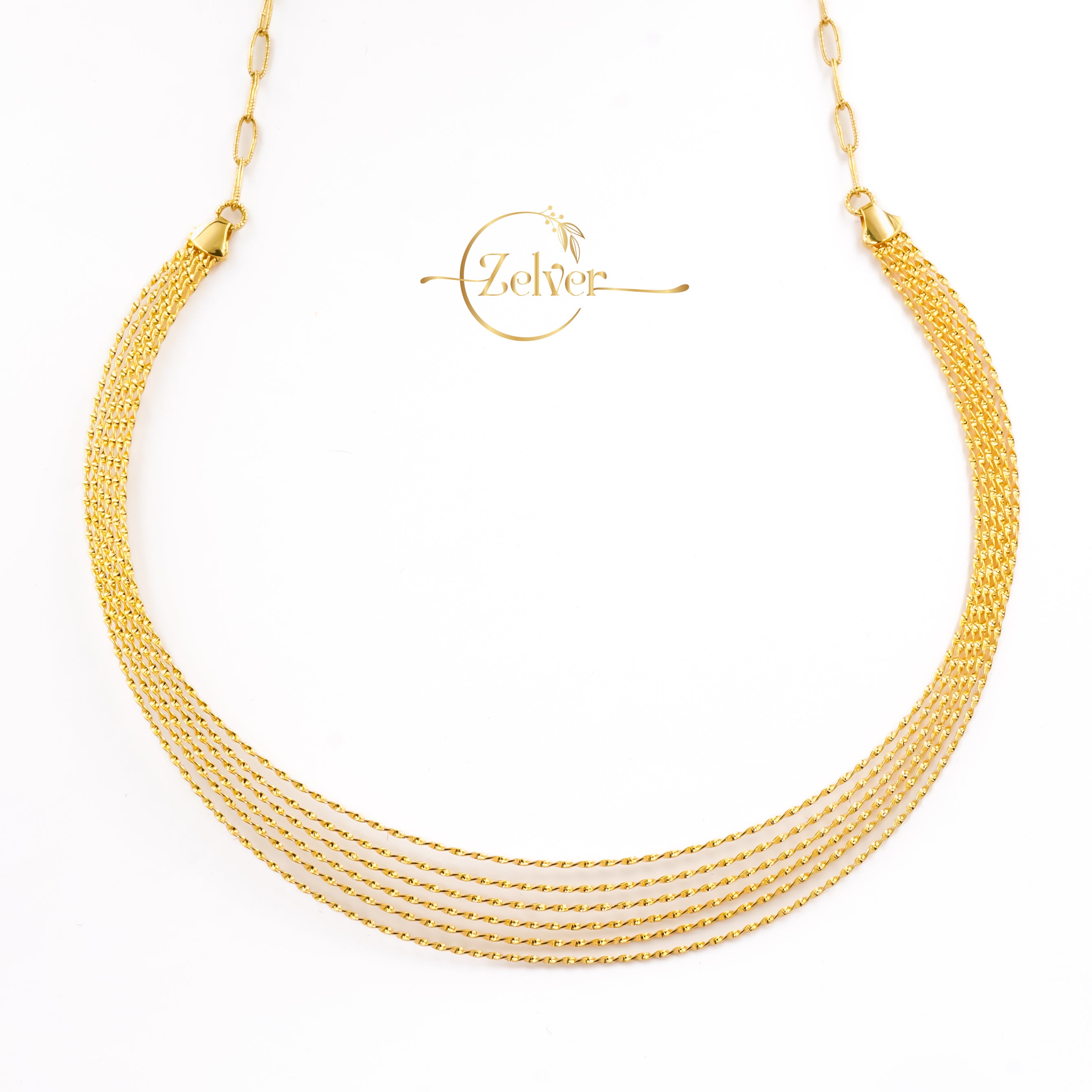 Multi-Strand Tiered Hasli Necklace in 925 Sterling Silver with Gold Finish