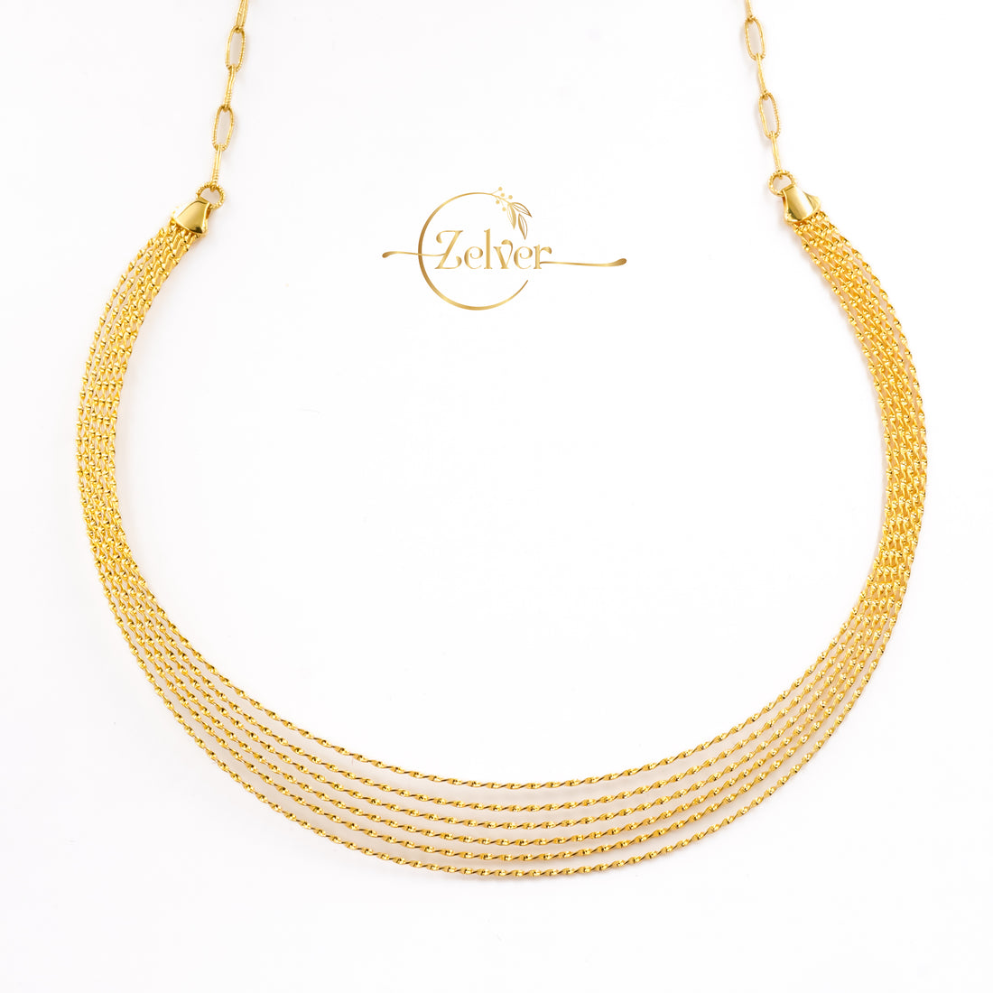 Multi-Strand Tiered Hasli Necklace in 925 Sterling Silver with Gold Finish