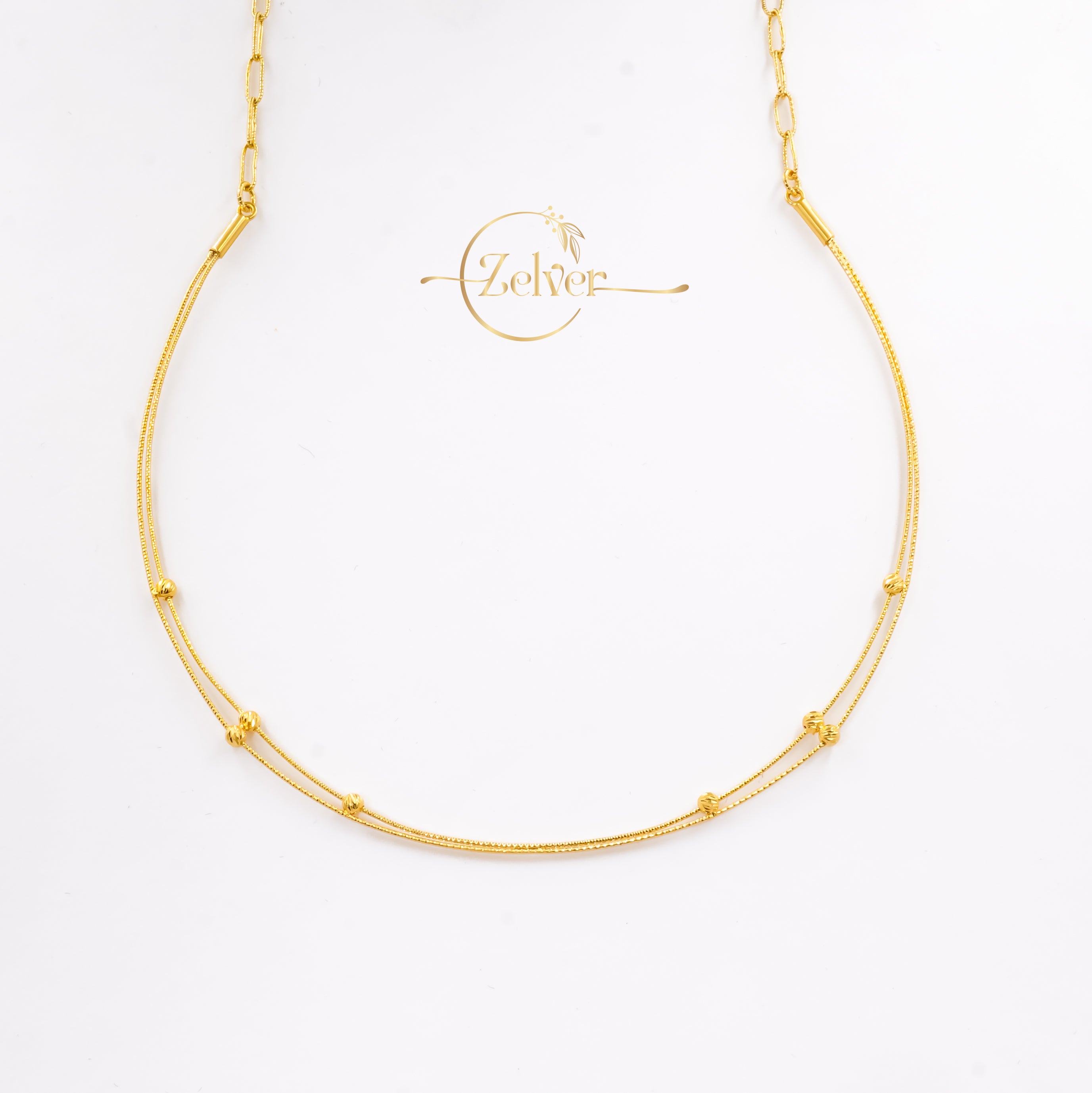 Dual-Strand Beaded Hasli Necklace in 925 Sterling Silver with Gold Finish