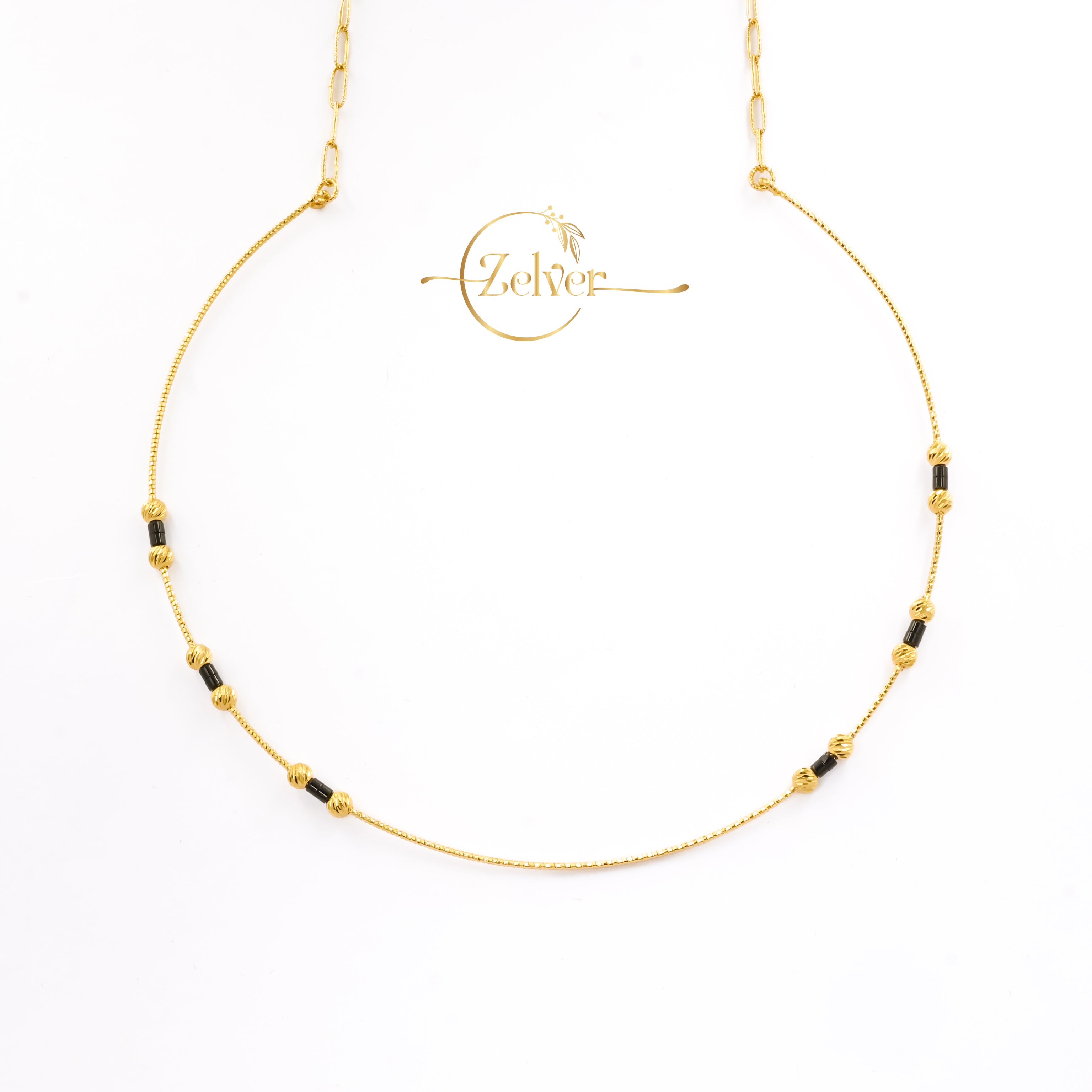 Black Stone Hasli Necklace in 925 Sterling Silver with Gold Finish